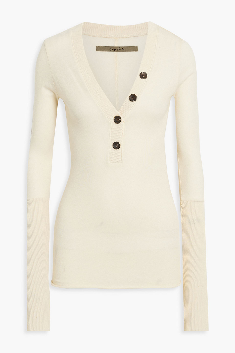 enza costa - cotton and cashmere-blend jersey top - neutral - s