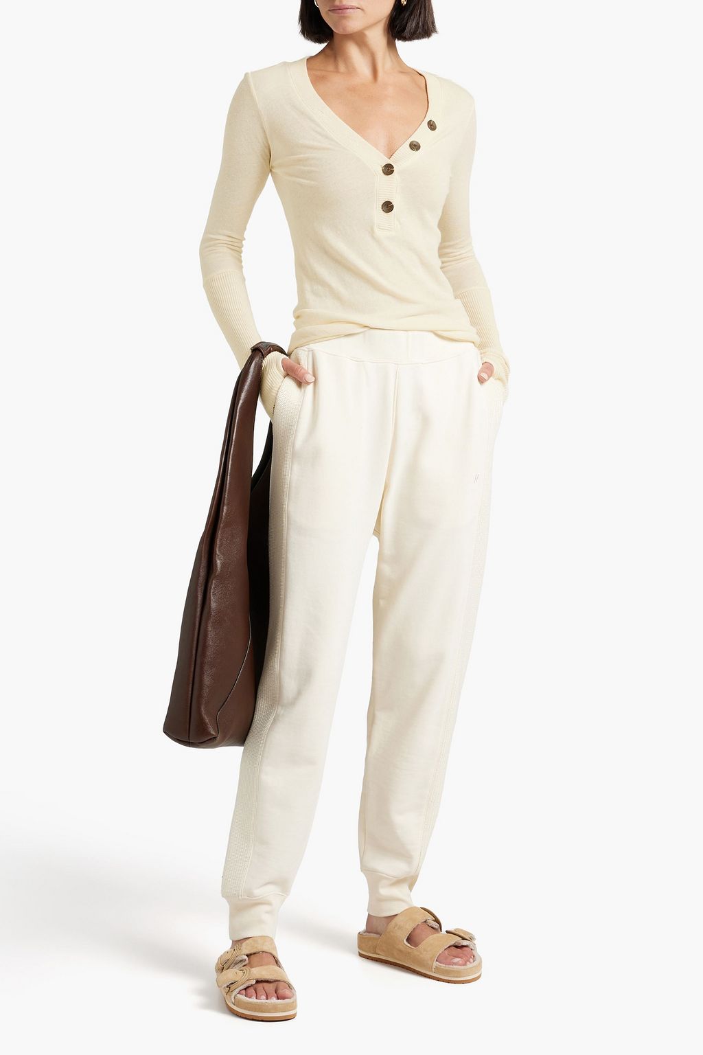ENZA COSTA Cotton and cashmere-blend slub jersey top