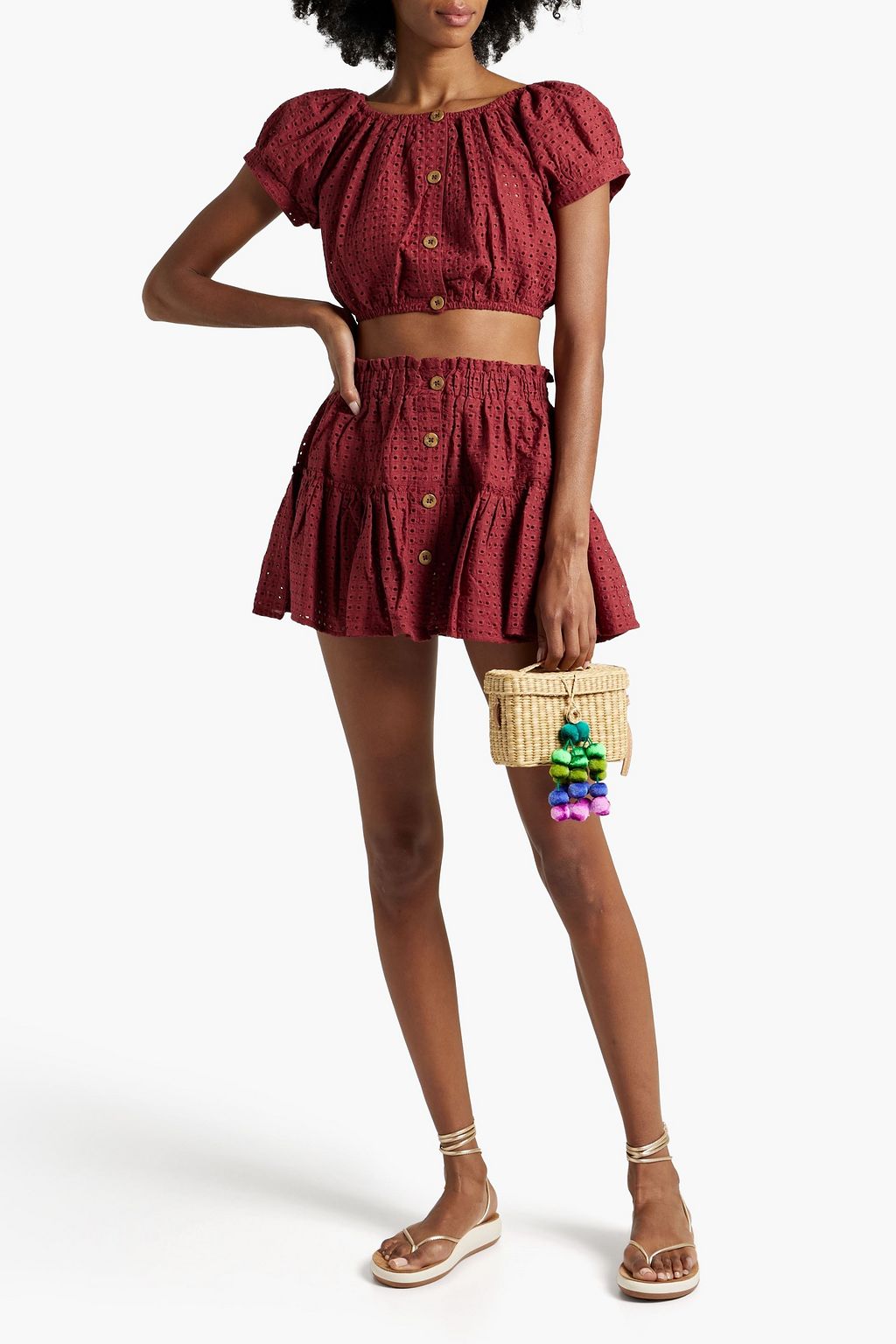 EBERJEY Broderie anglaise cotton mini skirt