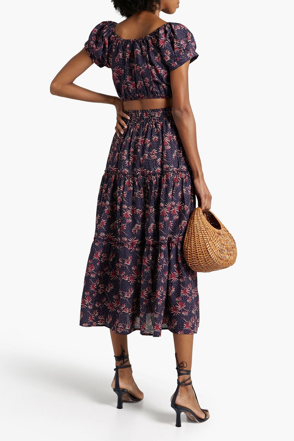 EBERJEY Harper cropped printed cotton top