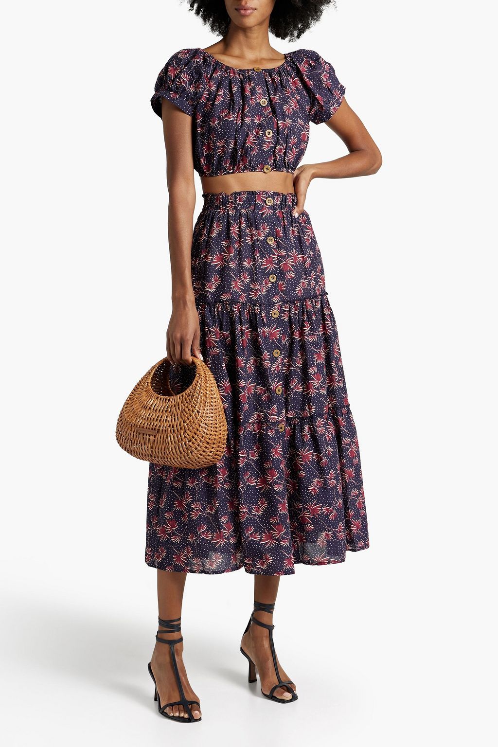 EBERJEY Harper cropped printed cotton top