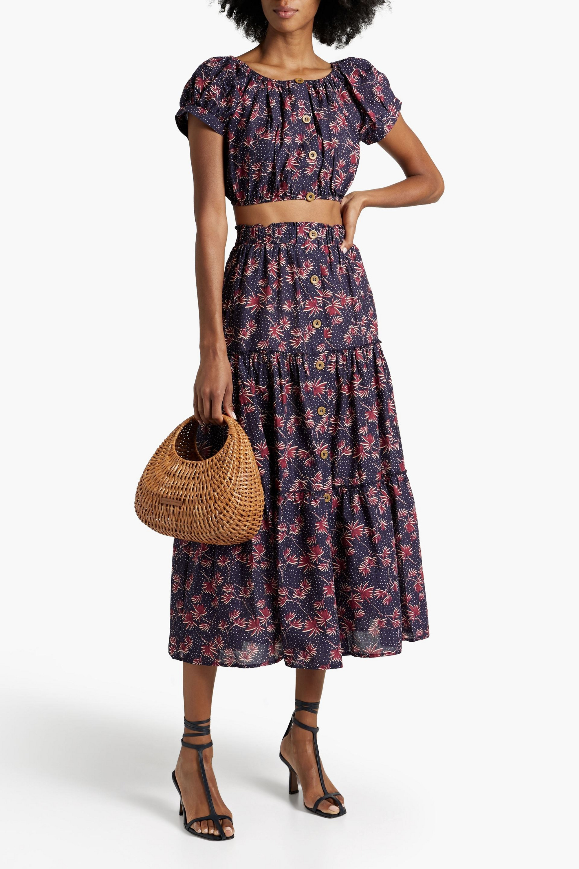 eberjey Harper cropped printed cotton top