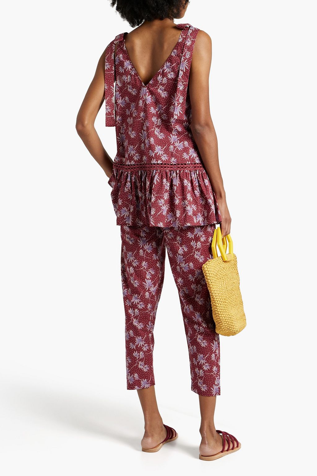 EBERJEY Kayla crochet-trimmed printed cotton mini dress