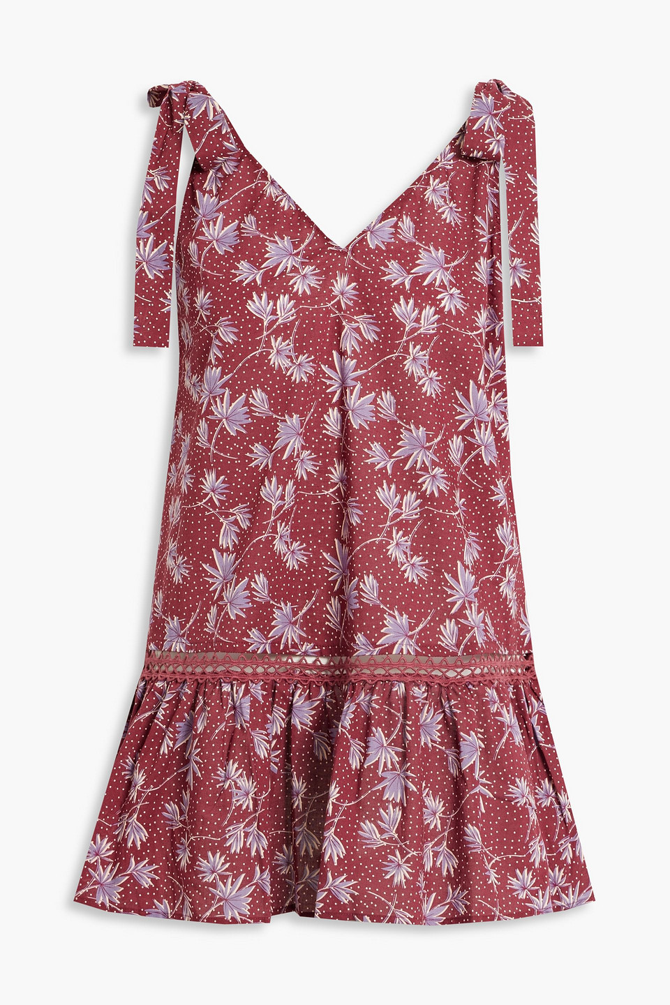 Kayla crochet-trimmed printed cotton mini dress