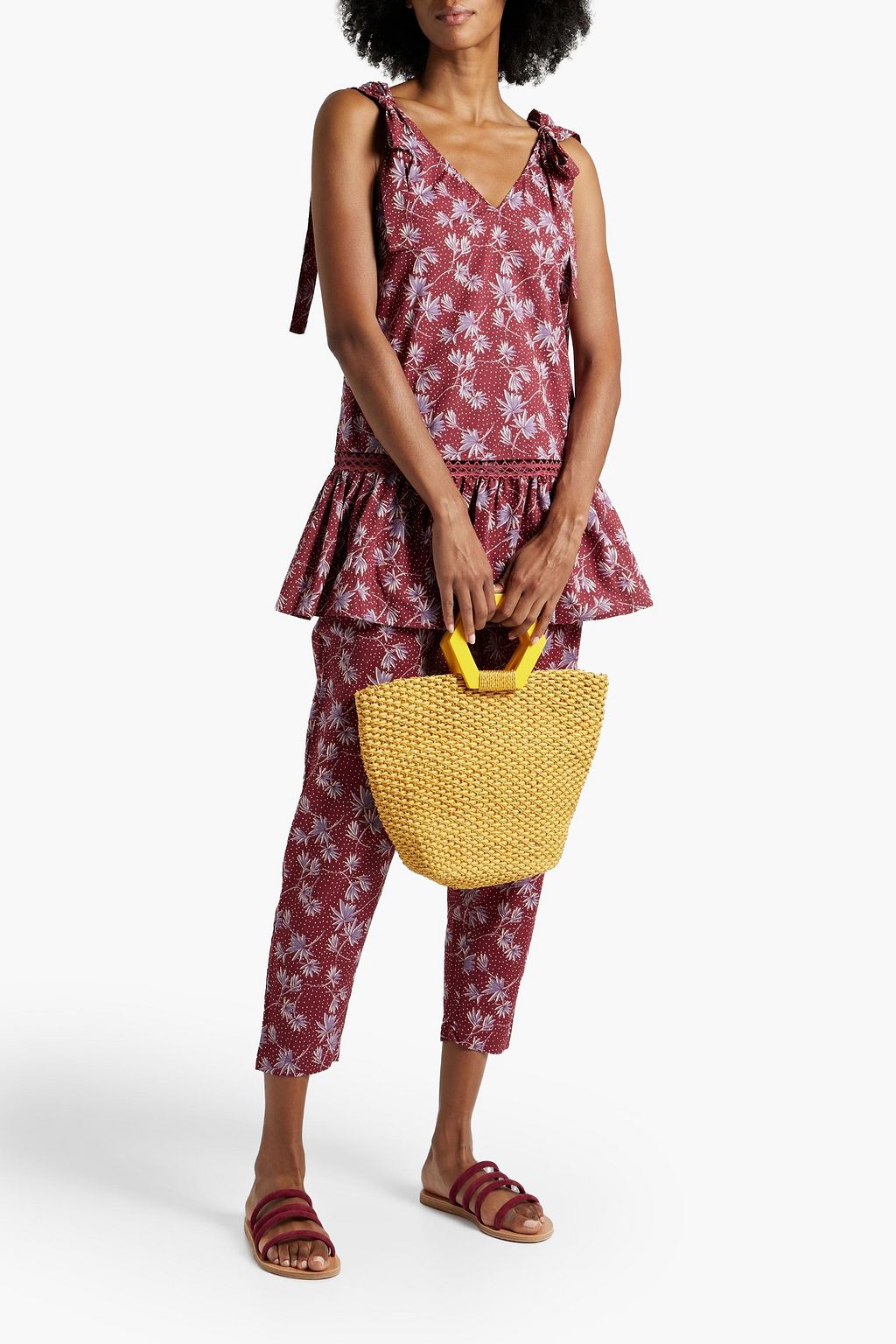 EBERJEY Kayla crochet-trimmed printed cotton mini dress