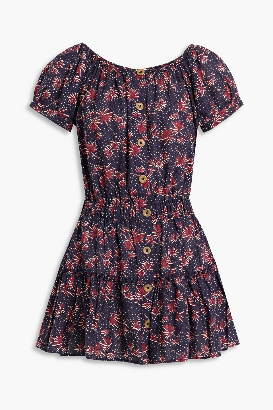 Eberjey Elsie Gathered Printed Cotton Mini Dress In Navy