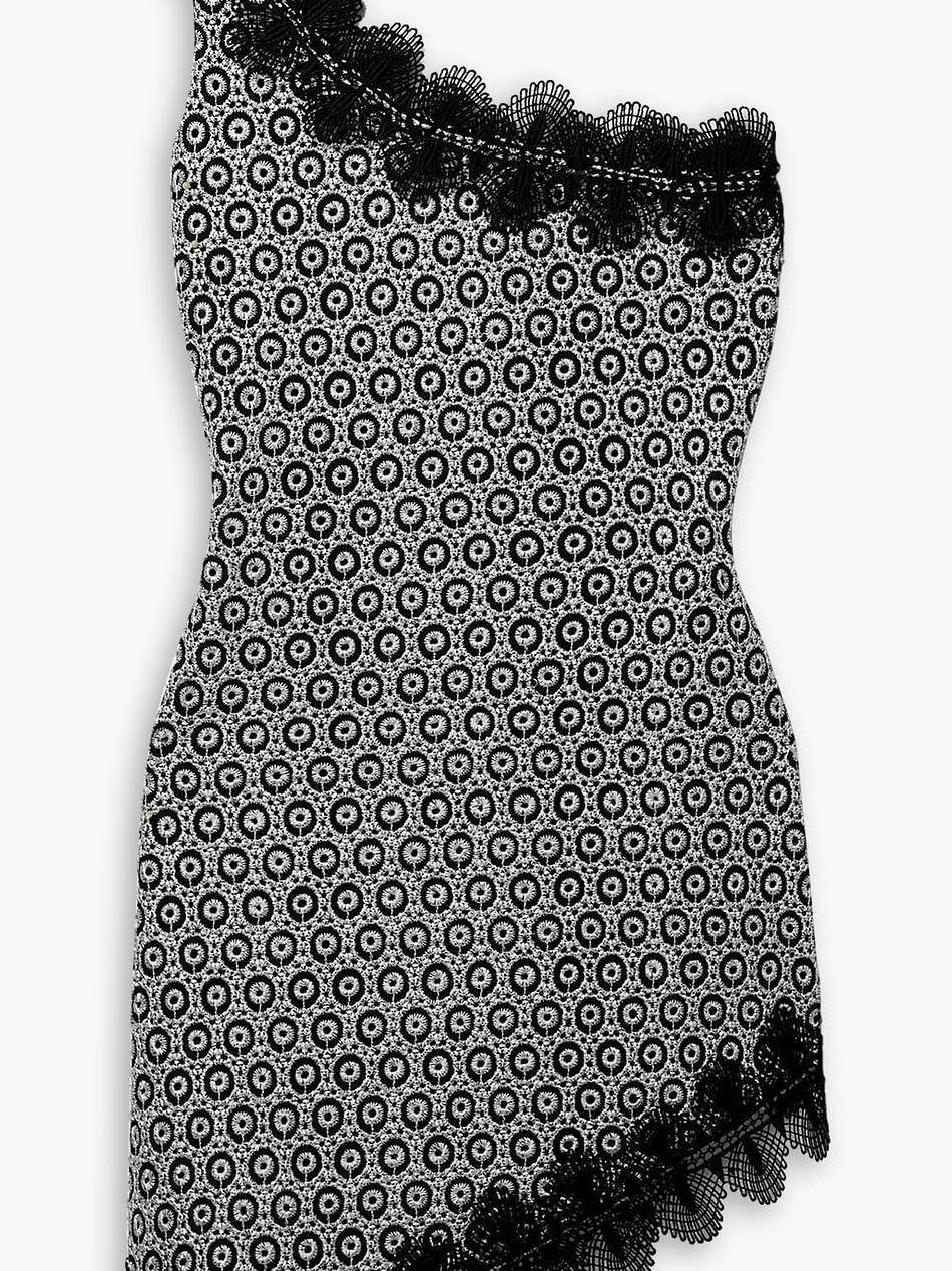 alma one-shoulder guipure lace-trimmed embroidered stretch-jersey mini dress