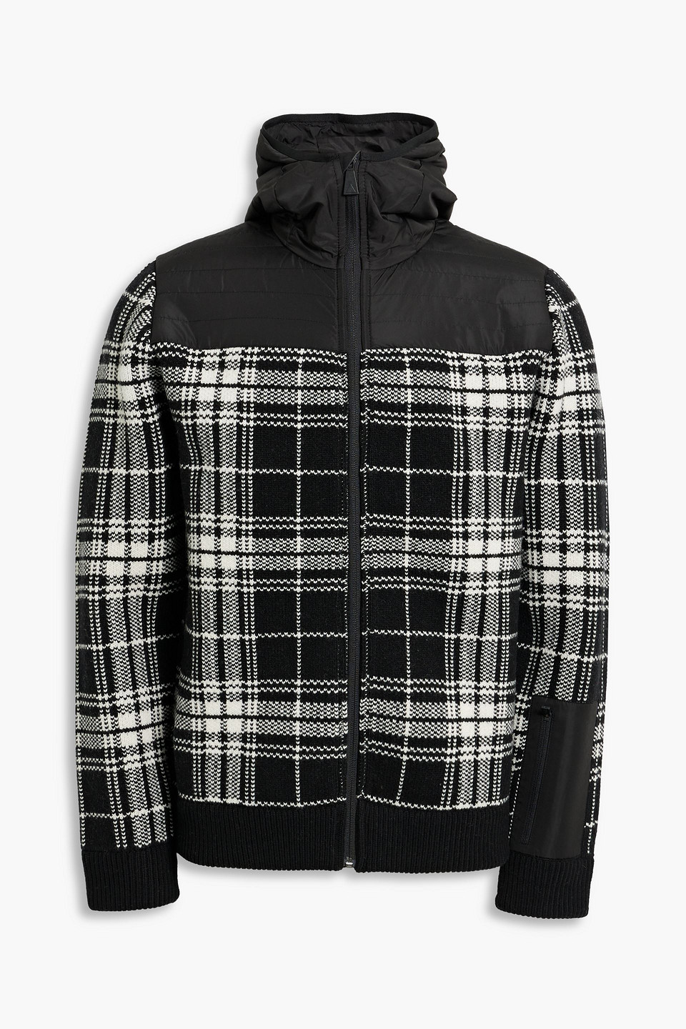 Aztech Larkspur Shell-paneled Jacquard-knit Wool Zip-up Hoodie In Black