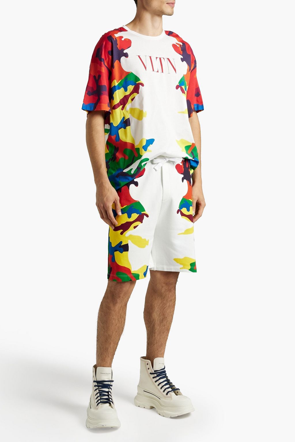 VALENTINO GARAVANI Camouflage-print French cotton-blend terry drawstring shorts