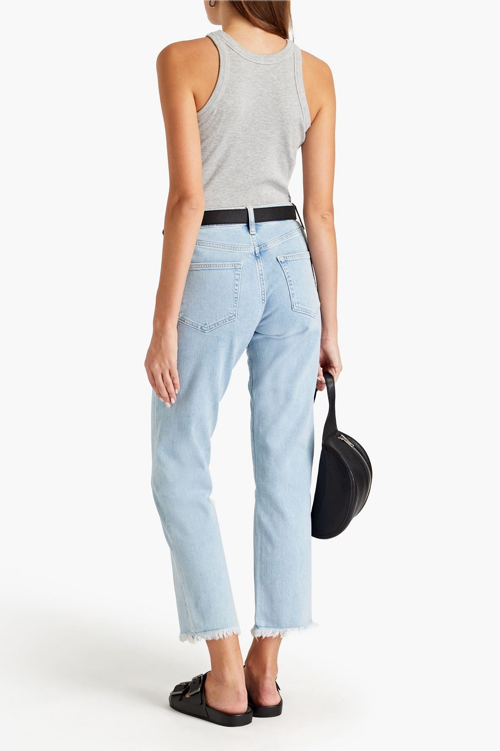 AG JEANS بنطلون جينز بوي فريند بخصر متوسط الارتفاع مزين بأهداب
