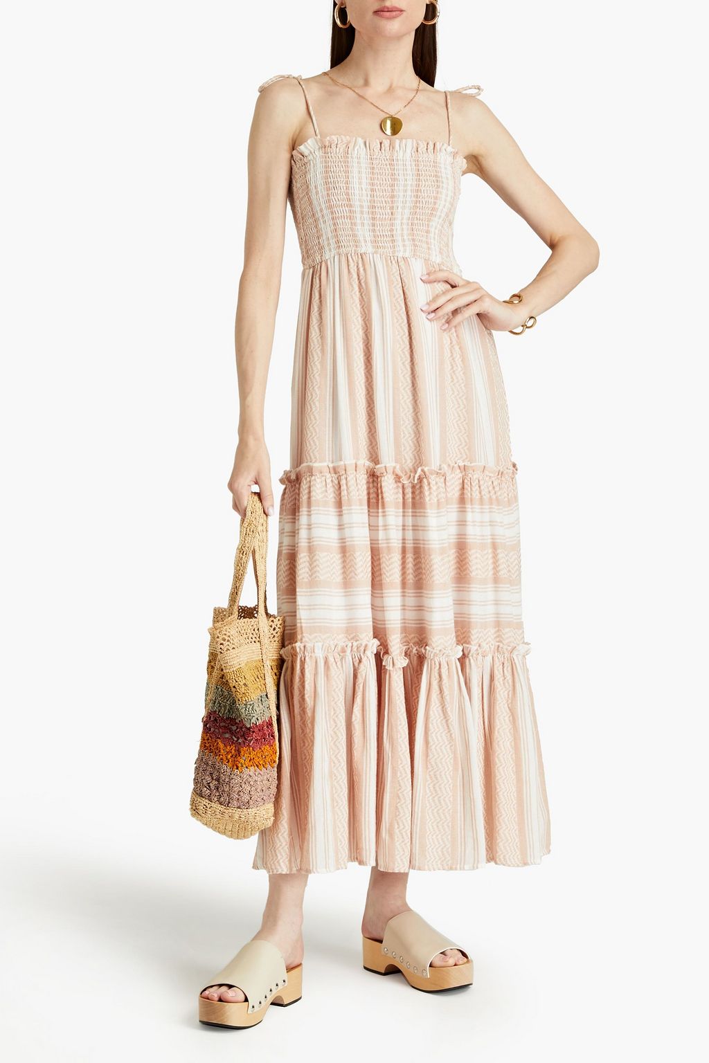 TIGERLILY Okimi Roisini shirred cotton-jacquard maxi dress