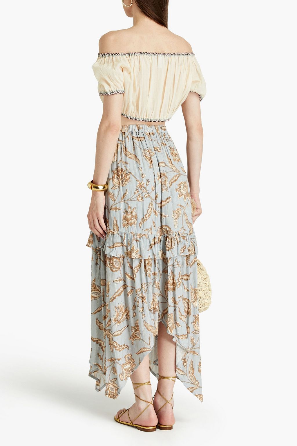 TIGERLILY Amyris Darbie gathered printed crepon midi skirt