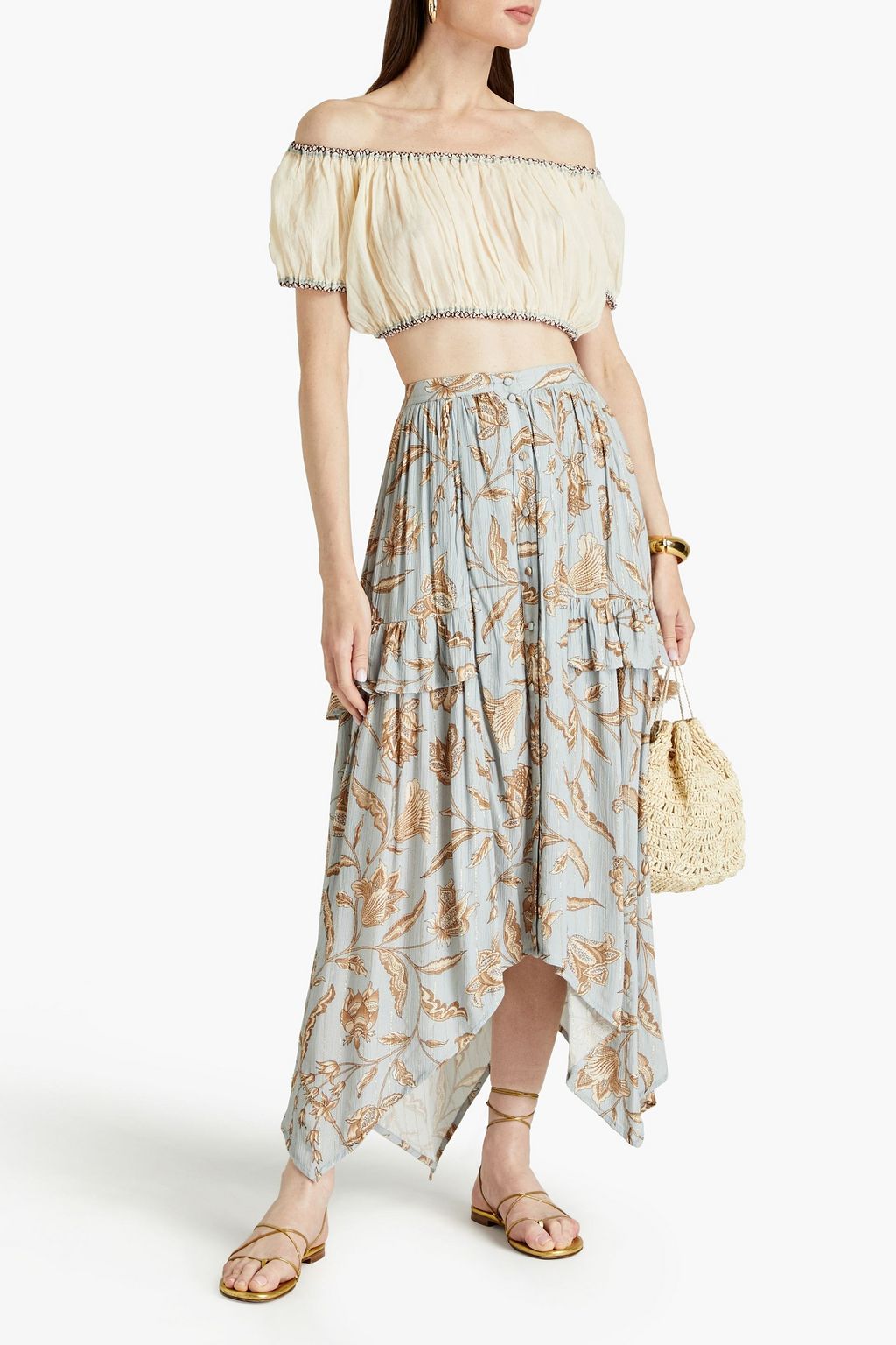 TIGERLILY Amyris Darbie gathered printed crepon midi skirt