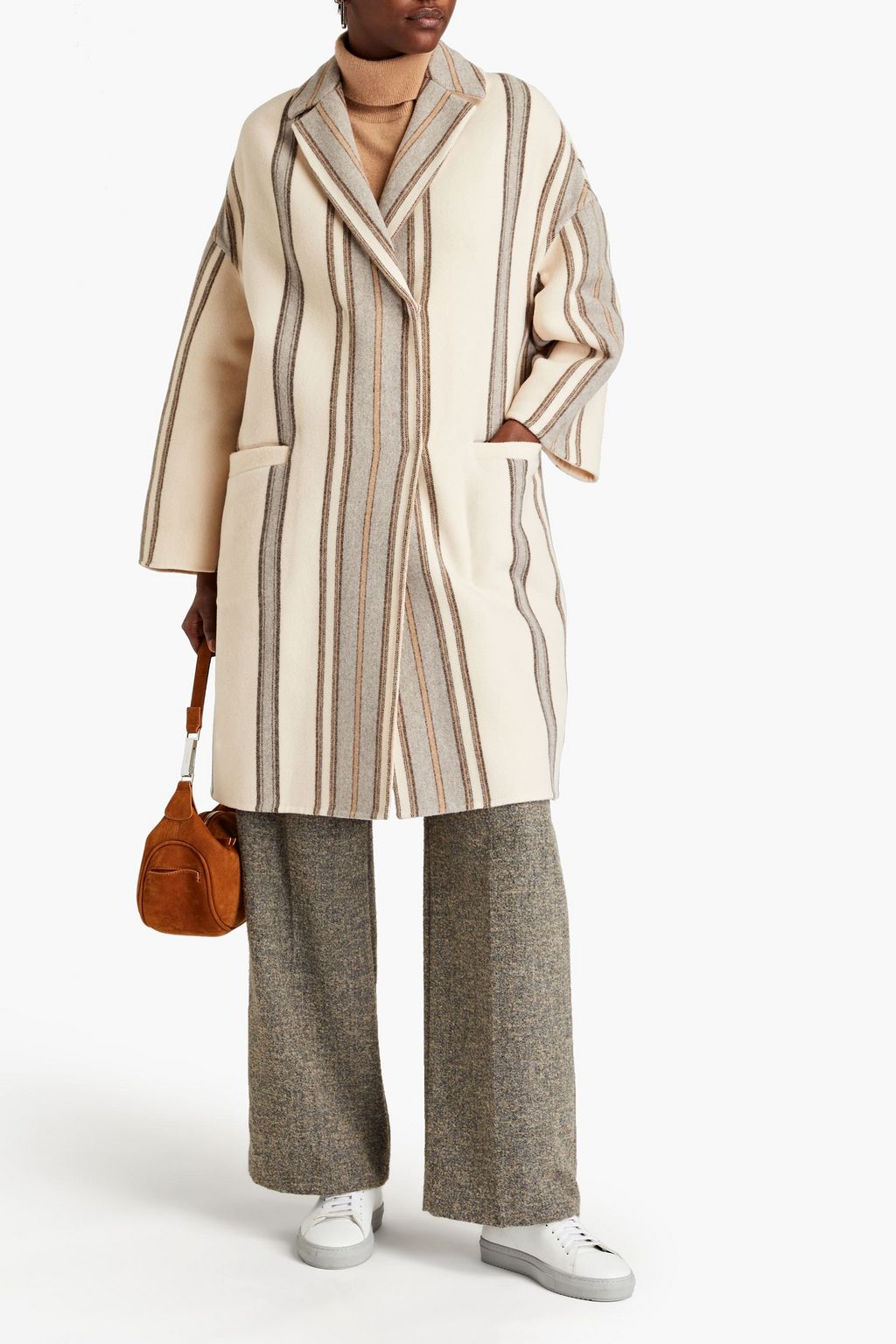 BRUNELLO CUCINELLI معطف من الجوخ المصنوع من مزيج الكشمير والصوف الممشَّط بتصميم مخطط