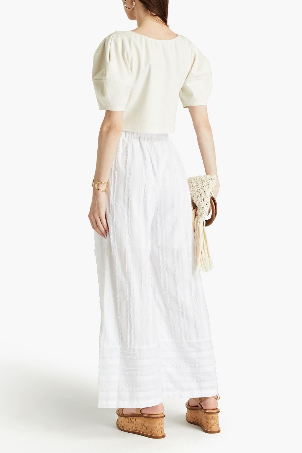 TIGERLILY Okimi Rudy frayed cotton and linen-blend wide-leg pants