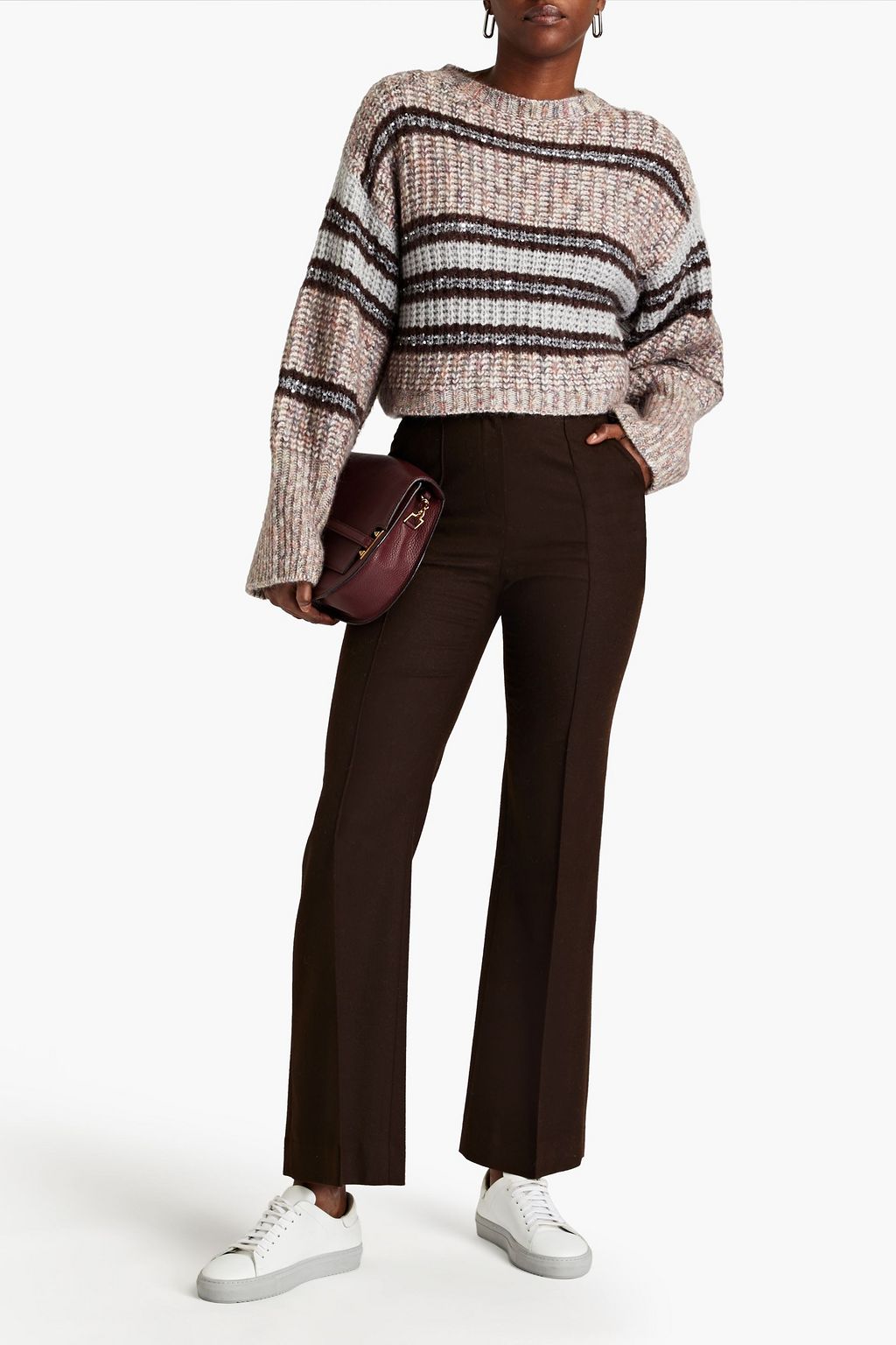 BRUNELLO CUCINELLI Gestreifter Rippstrickpullover mit Pailletten