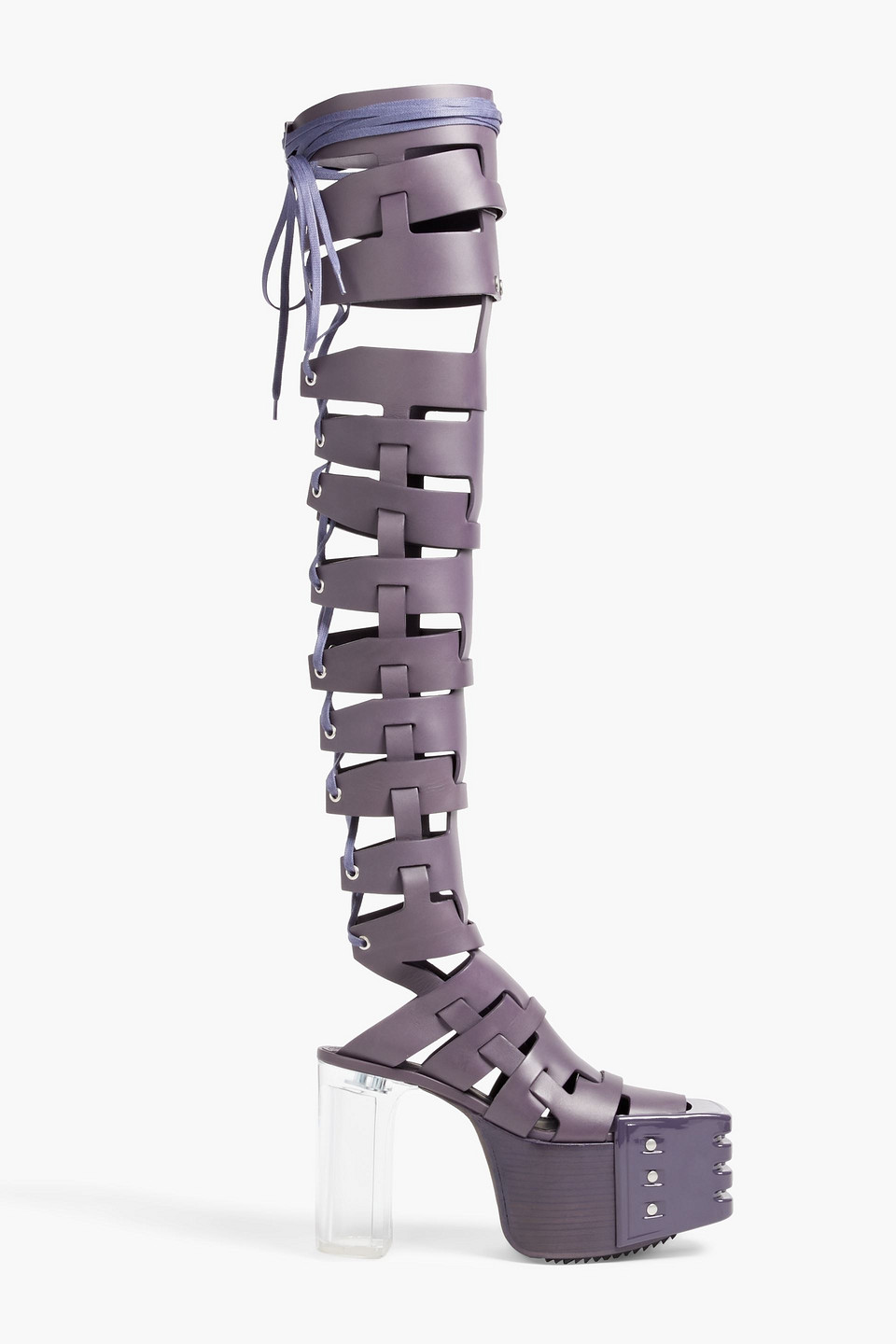 Rick Owens Lace-up Leather Platform Over-the-knee Boots In Purple