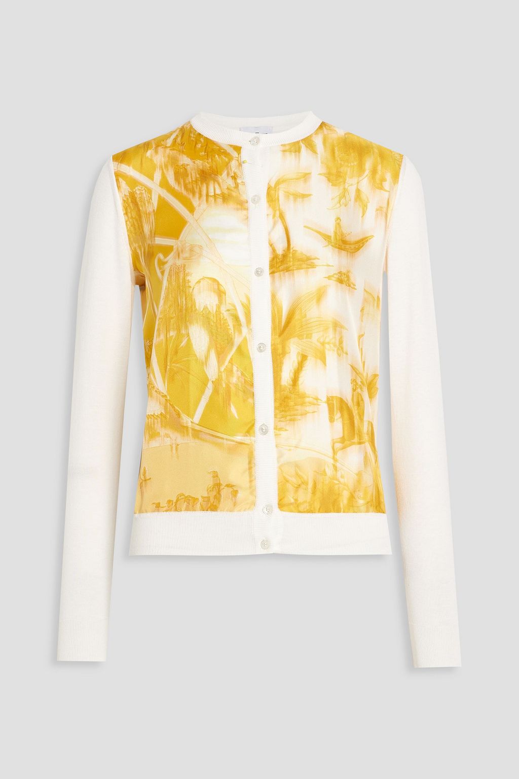 White Printed satin-paneled cotton and 