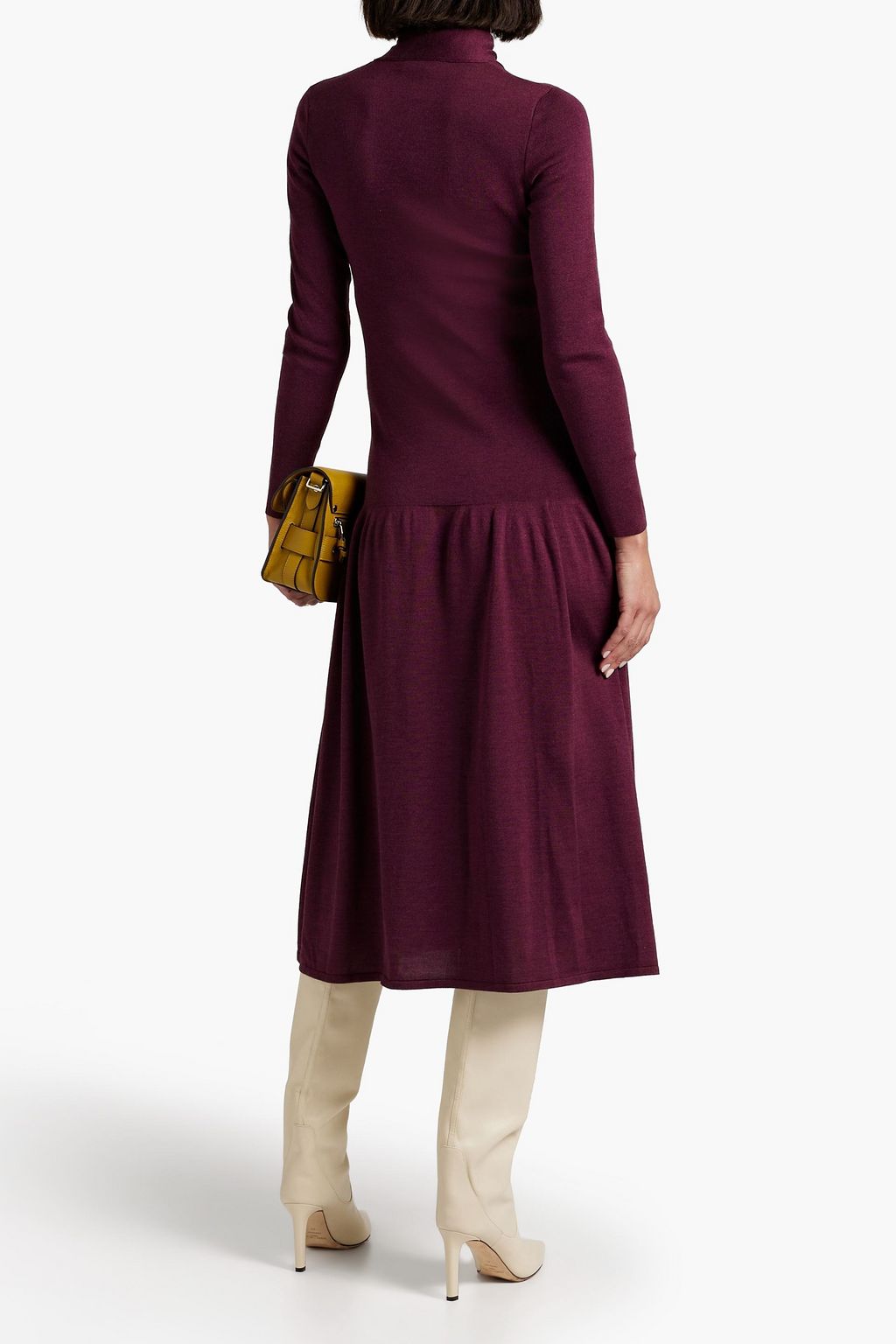 FERRAGAMO ギャザー入り ウール混 ミディワンピース