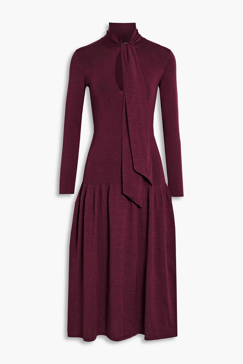ferragamo - gathered wool-blend midi dress - purple - l