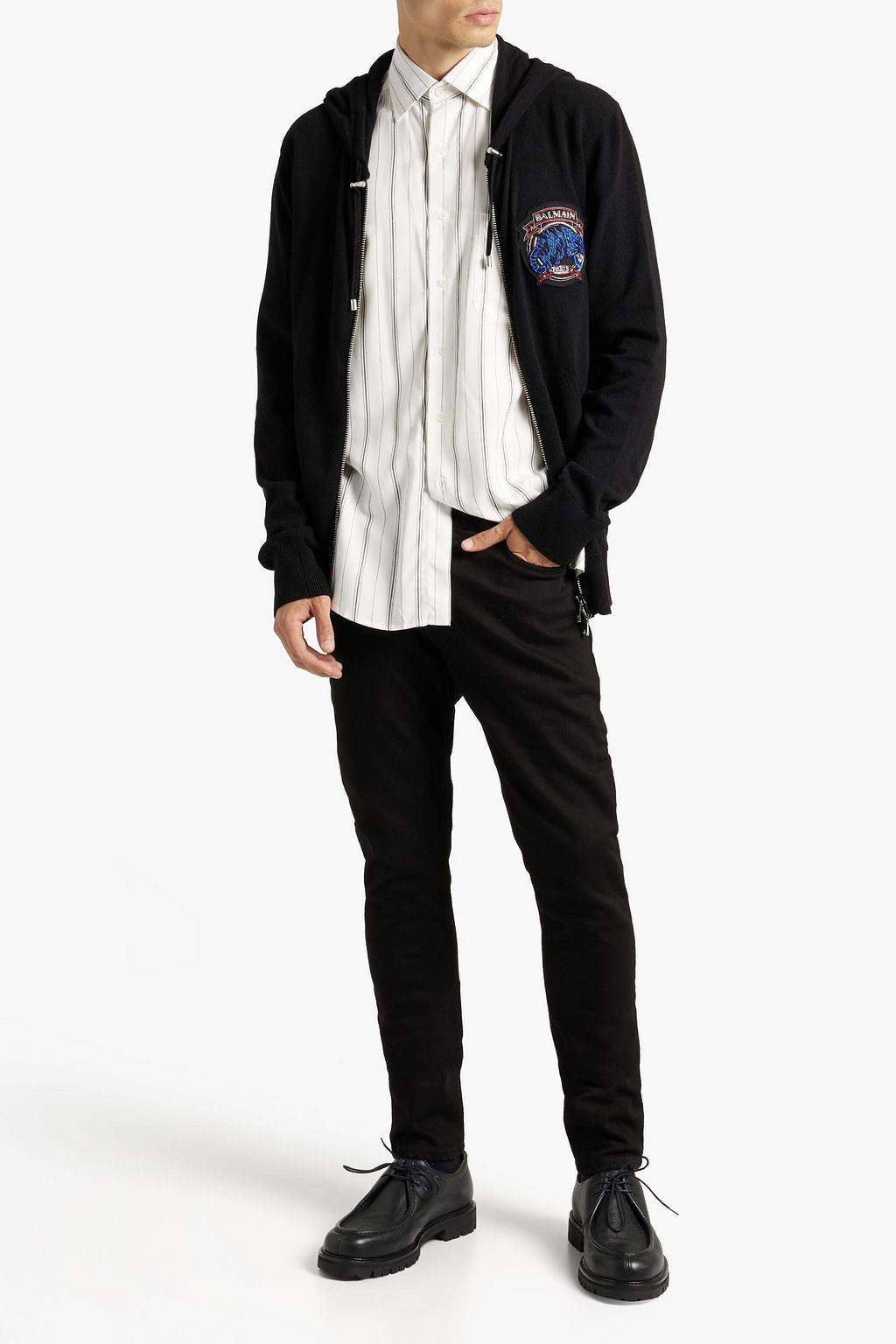 BALMAIN Slim-fit embellished denim jeans
