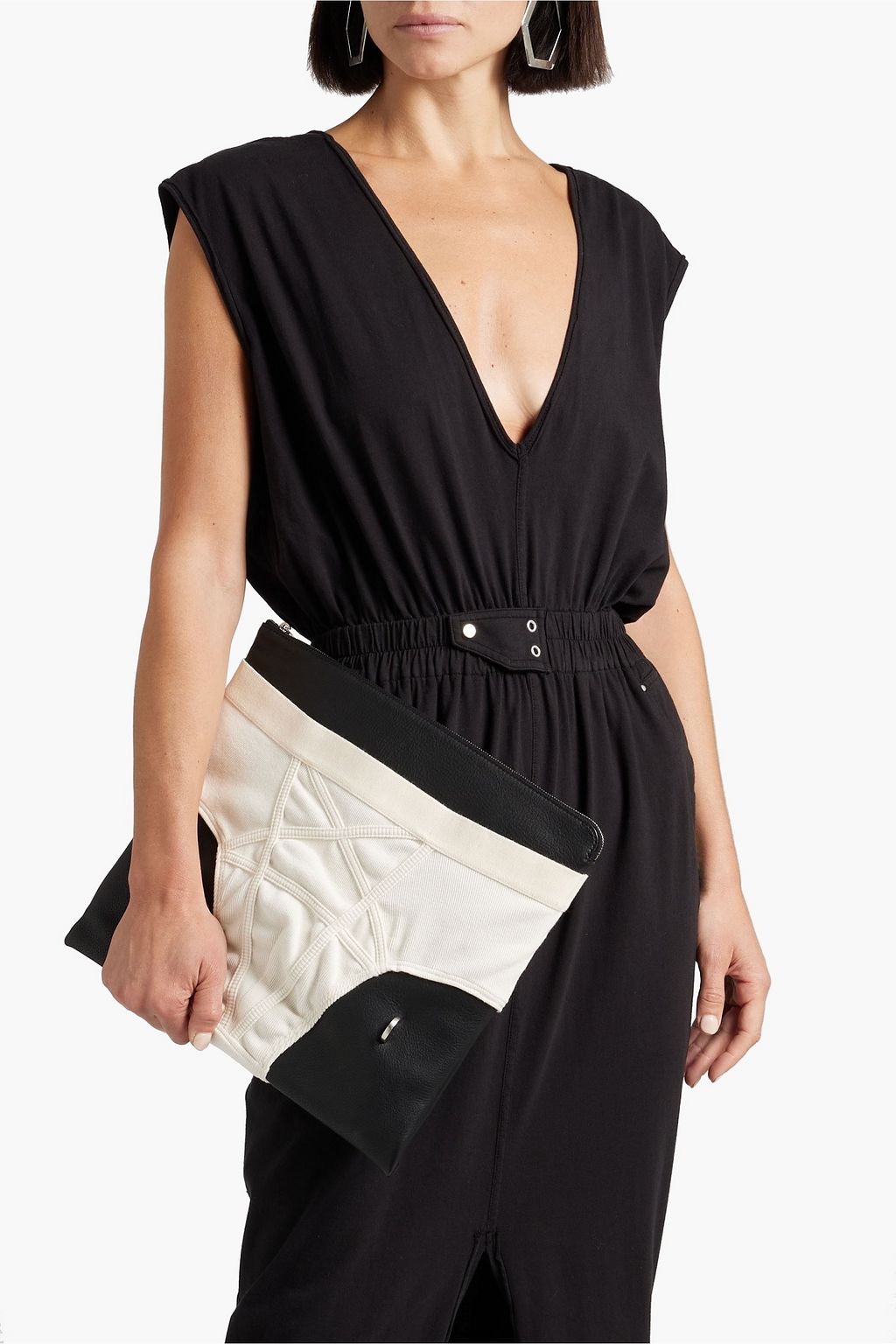 RICK OWENS Pentabrief jersey-paneled pebbled-leather pouch