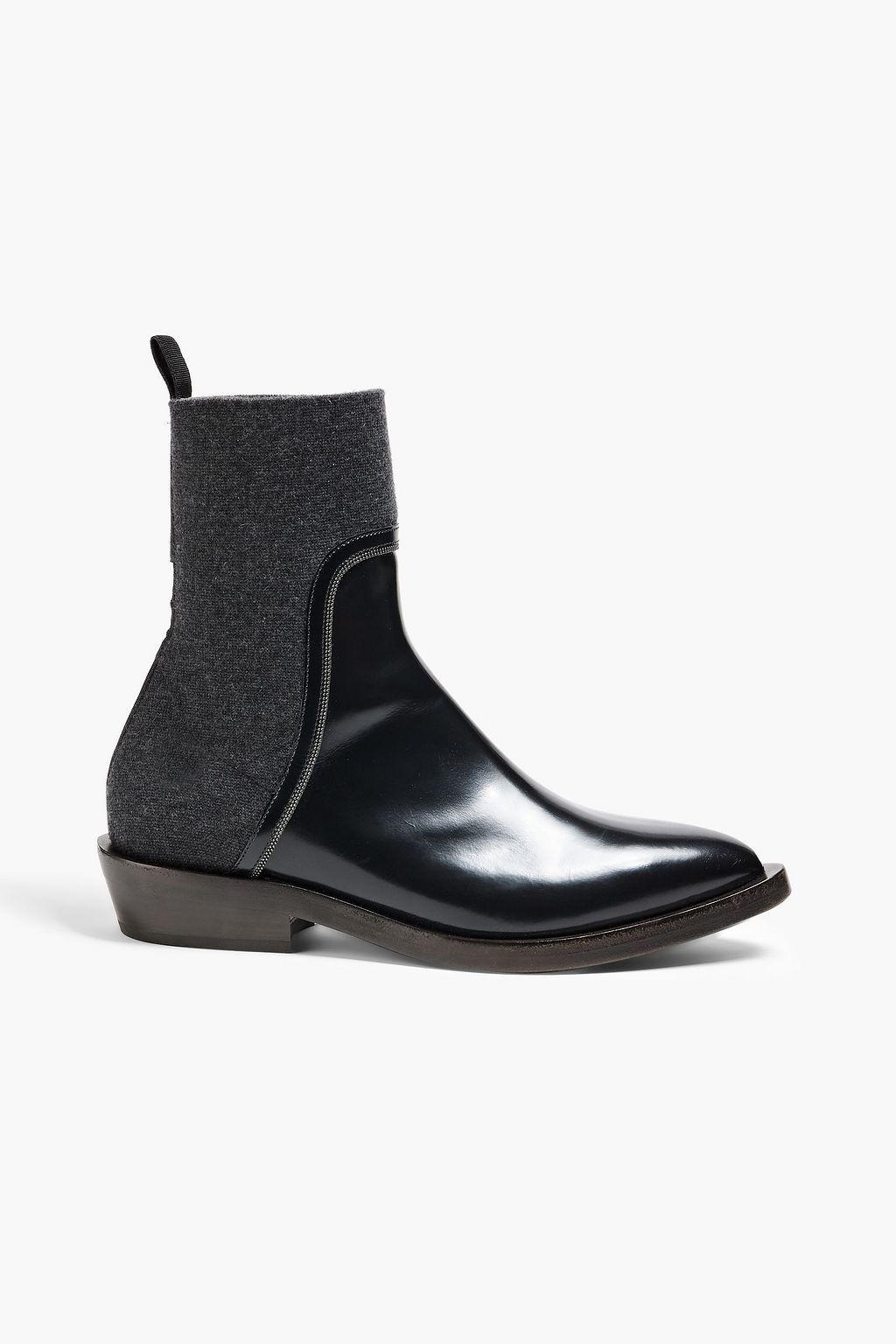 BRUNELLO CUCINELLI Bead embellished leather and stretch knit ankle