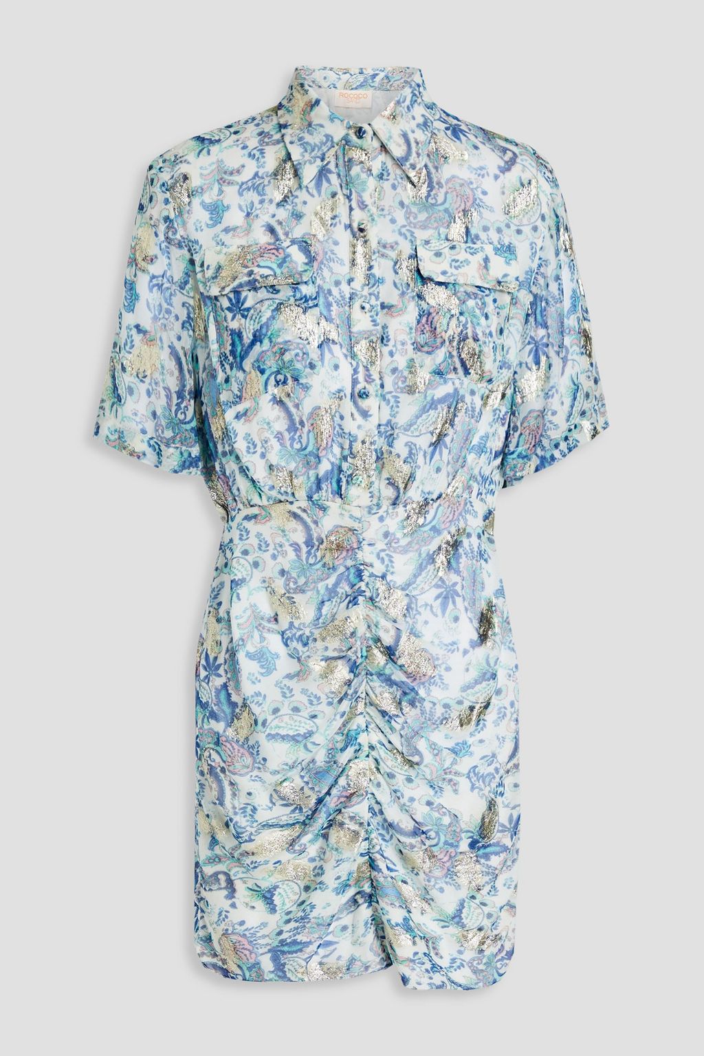 ROCOCO SAND Ruched printed metallic fil coupé crepe mini dress | Sale up to  70% off | THE OUTNET