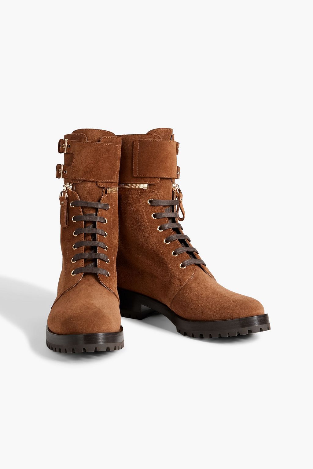 SERGIO ROSSI Zip-detailed suede combat boots