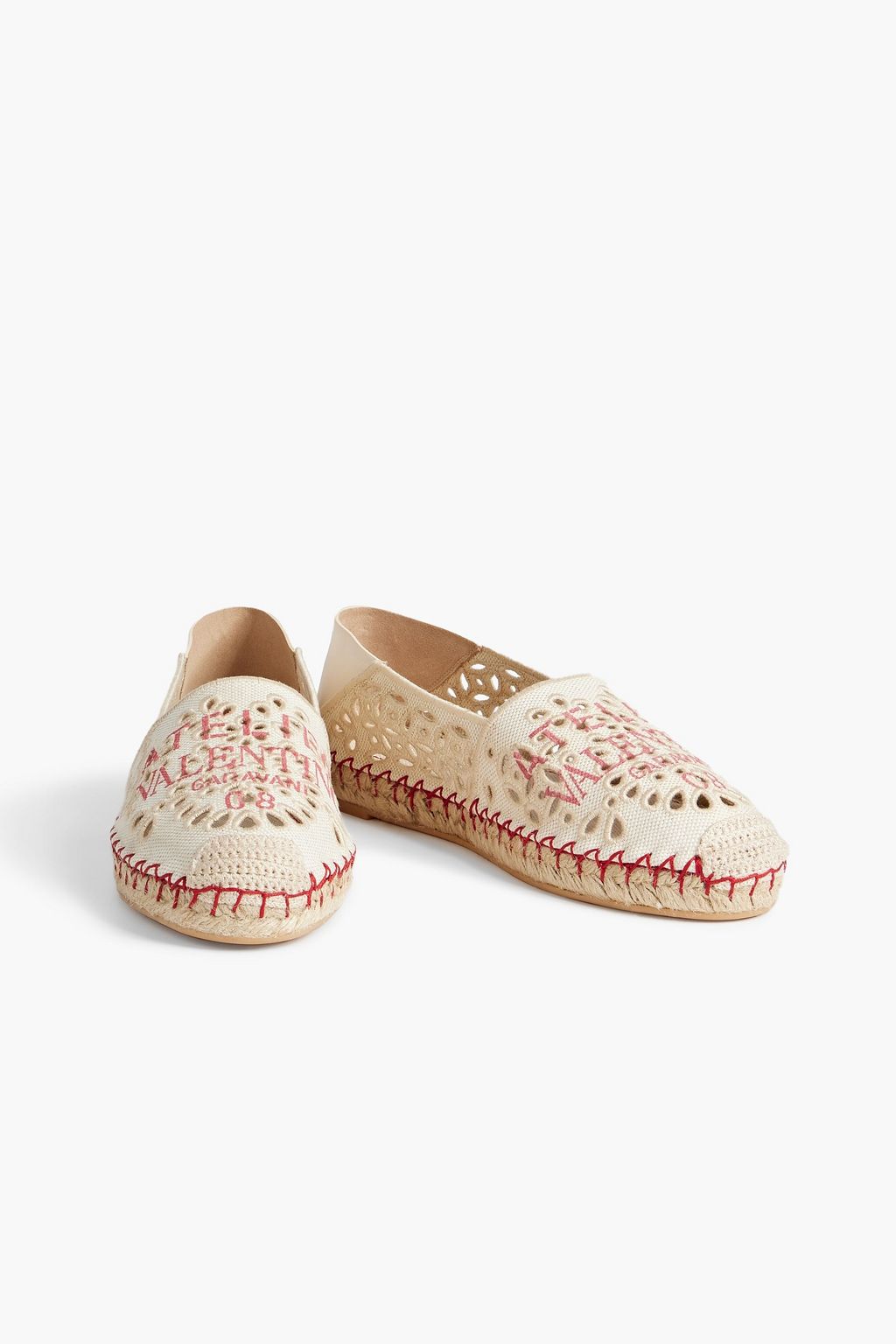 VALENTINO GARAVANI Logo-print broderie anglaise canvas espadrilles