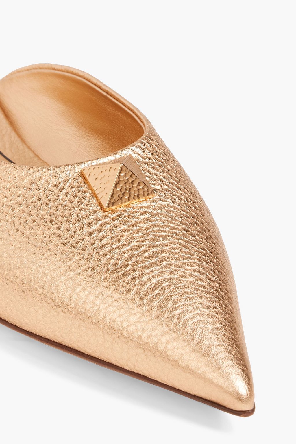 VALENTINO GARAVANI Roman Stud metallic pebbled-leather slippers