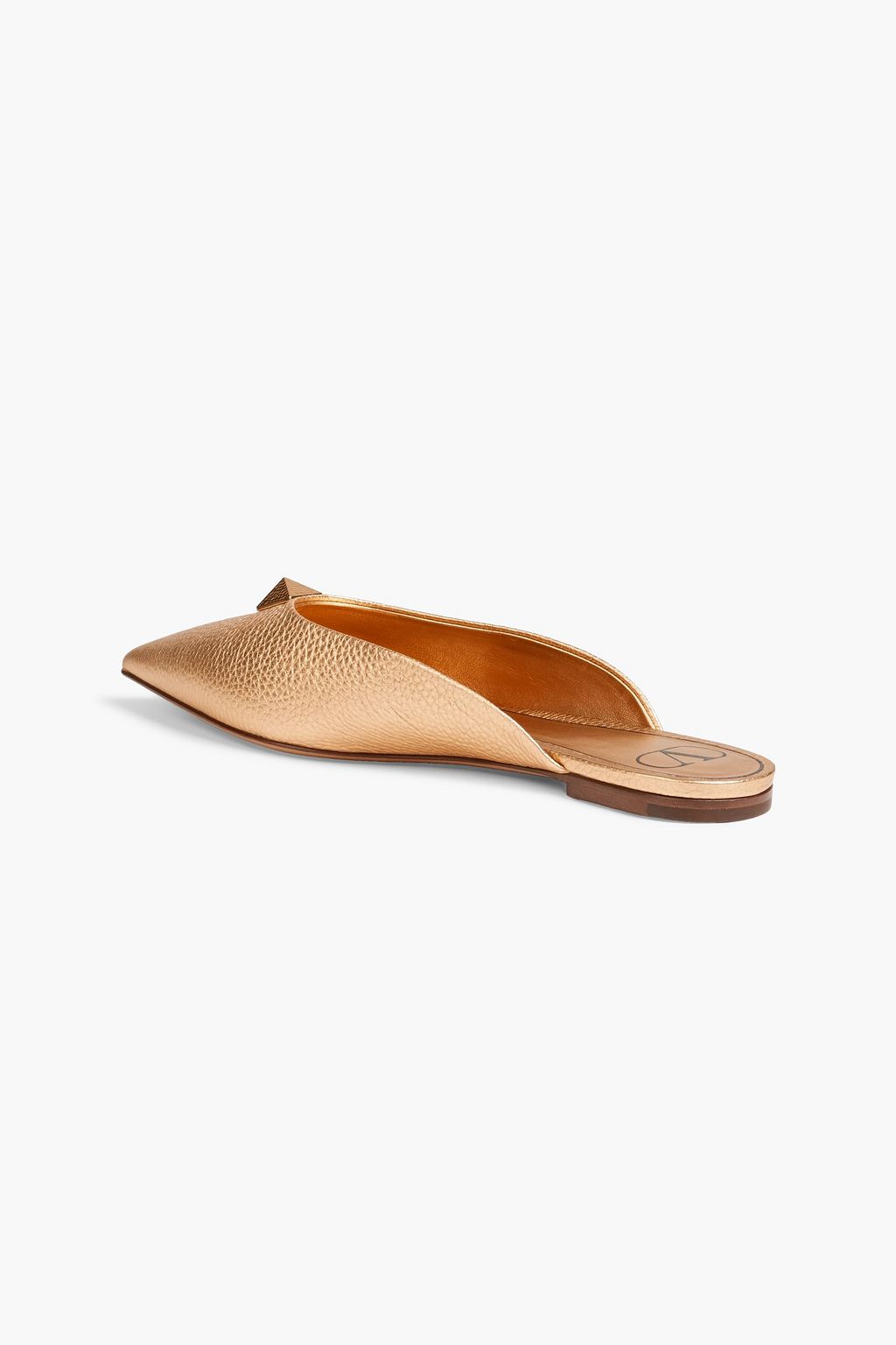 VALENTINO GARAVANI Roman Stud metallic pebbled-leather slippers