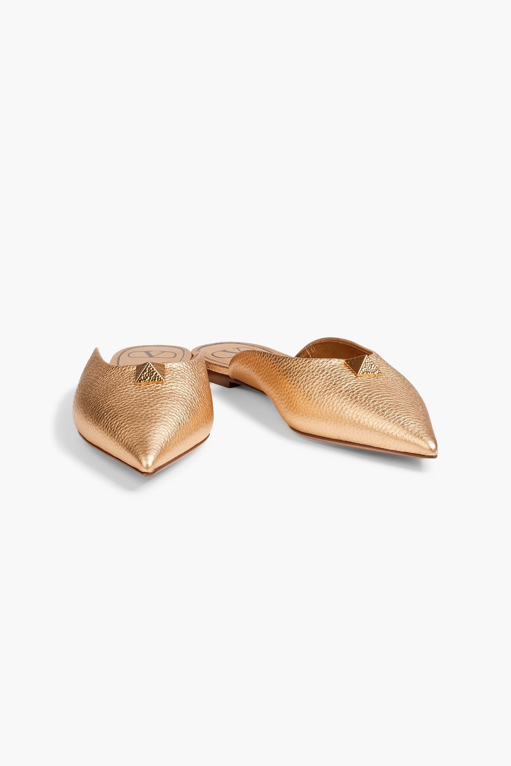 VALENTINO GARAVANI Roman Stud metallic pebbled-leather slippers