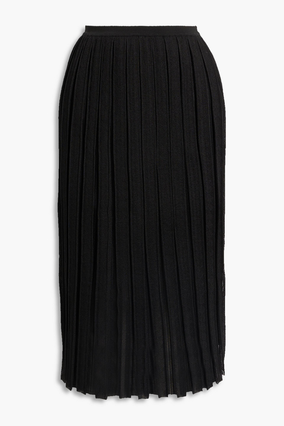 ferragamo - pleated silk-mesh midi skirt - black - l