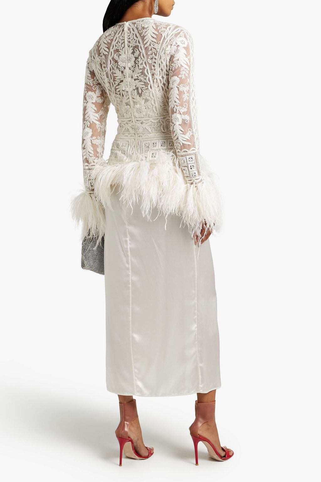 ZUHAIR MURAD Feather-trimmed embellished silk-blend tulle top