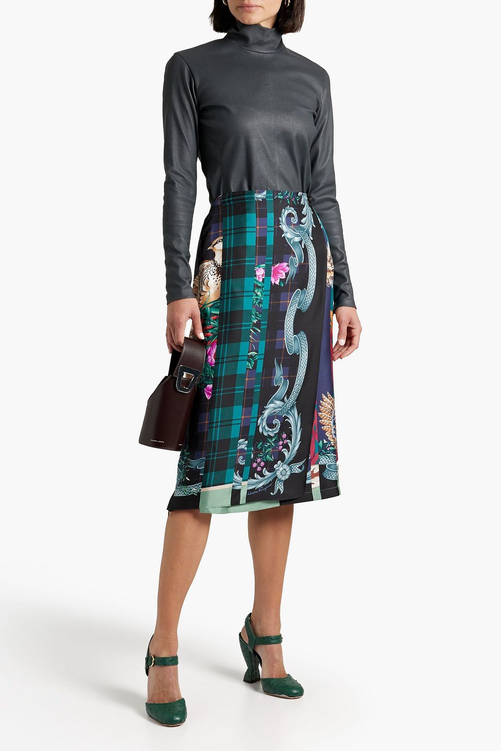 FERRAGAMO Printed silk-twill skirt
