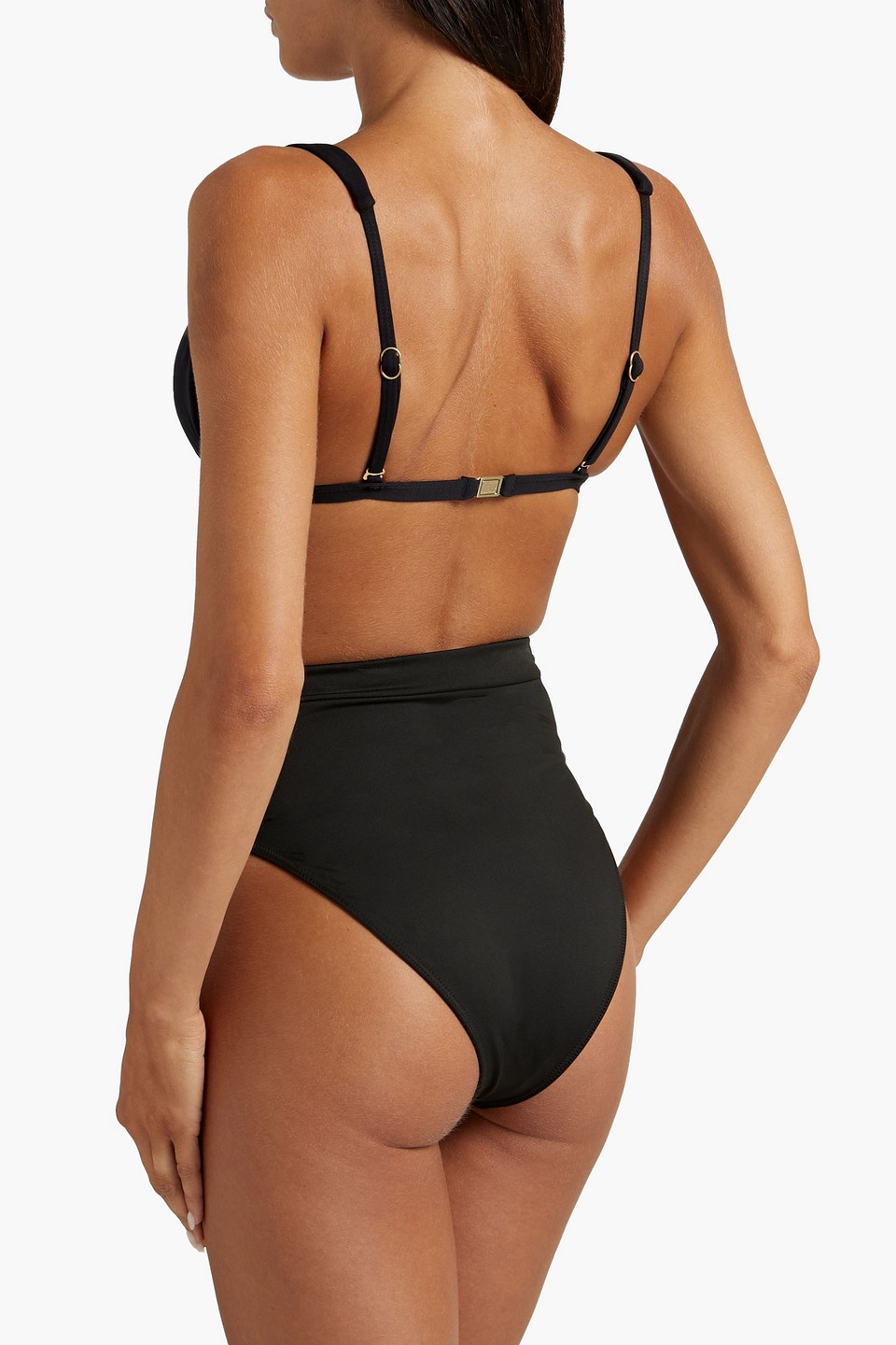 Shop Caroline Constas Embellished High-rise Bikini Briefs In Black