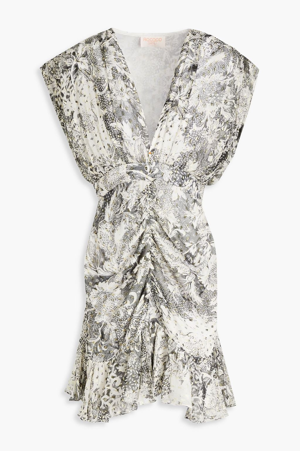 ROCOCO SAND Ruched printed metallic fil coupé crepe mini dress | Sale up to  70% off | THE OUTNET