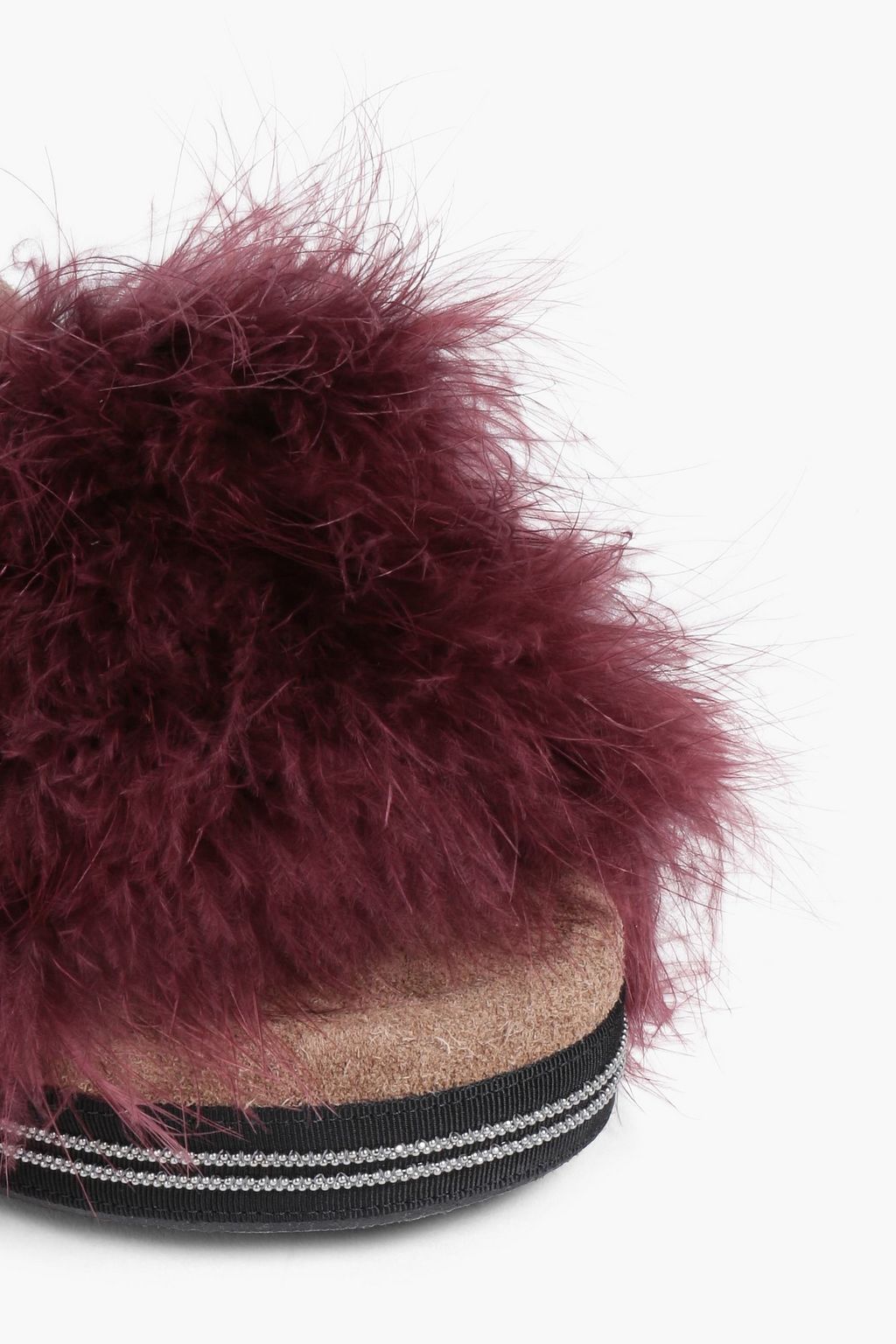 BRUNELLO CUCINELLI Pantoletten aus Veloursleder mit Federn