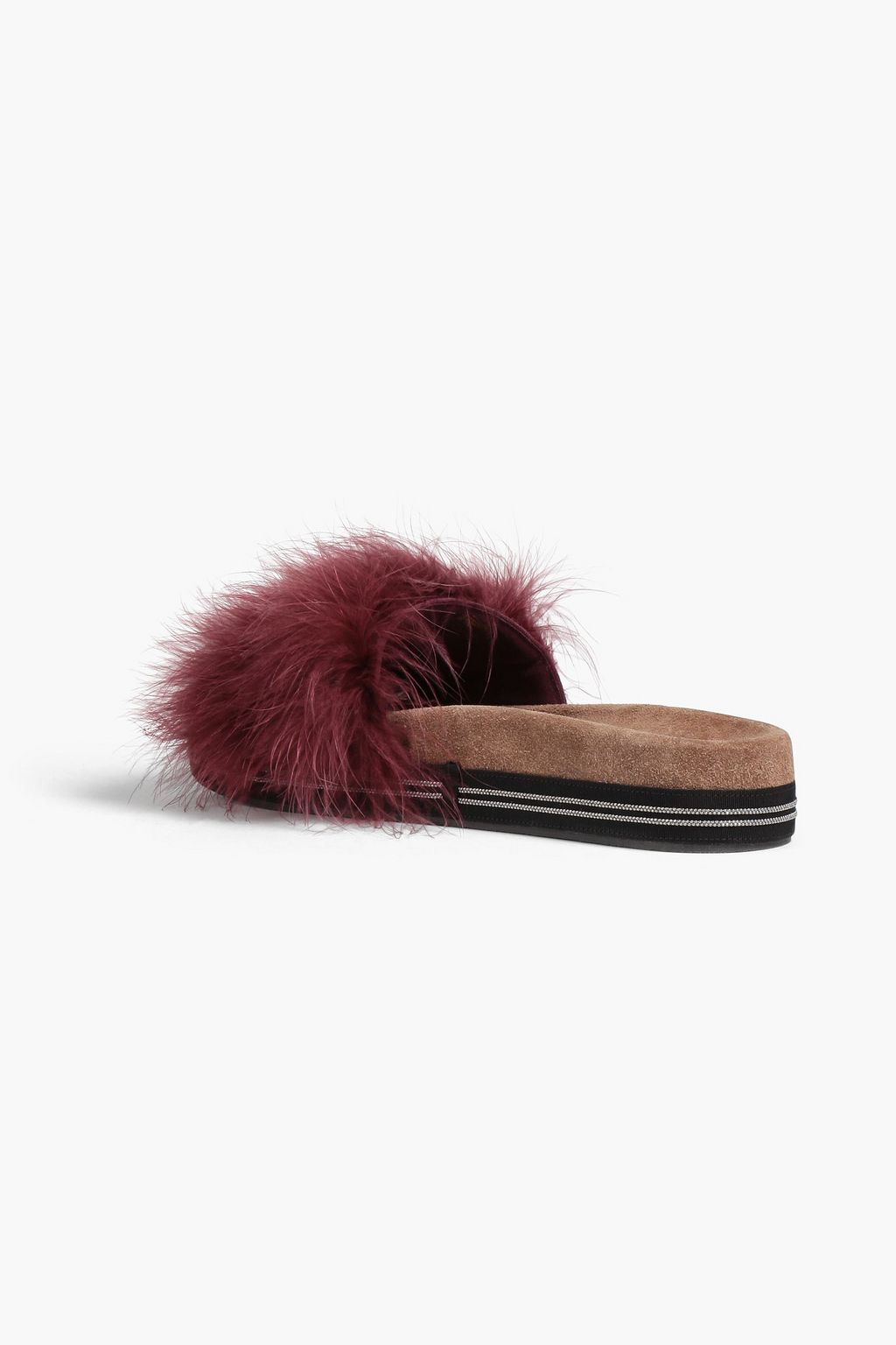 BRUNELLO CUCINELLI Pantoletten aus Veloursleder mit Federn