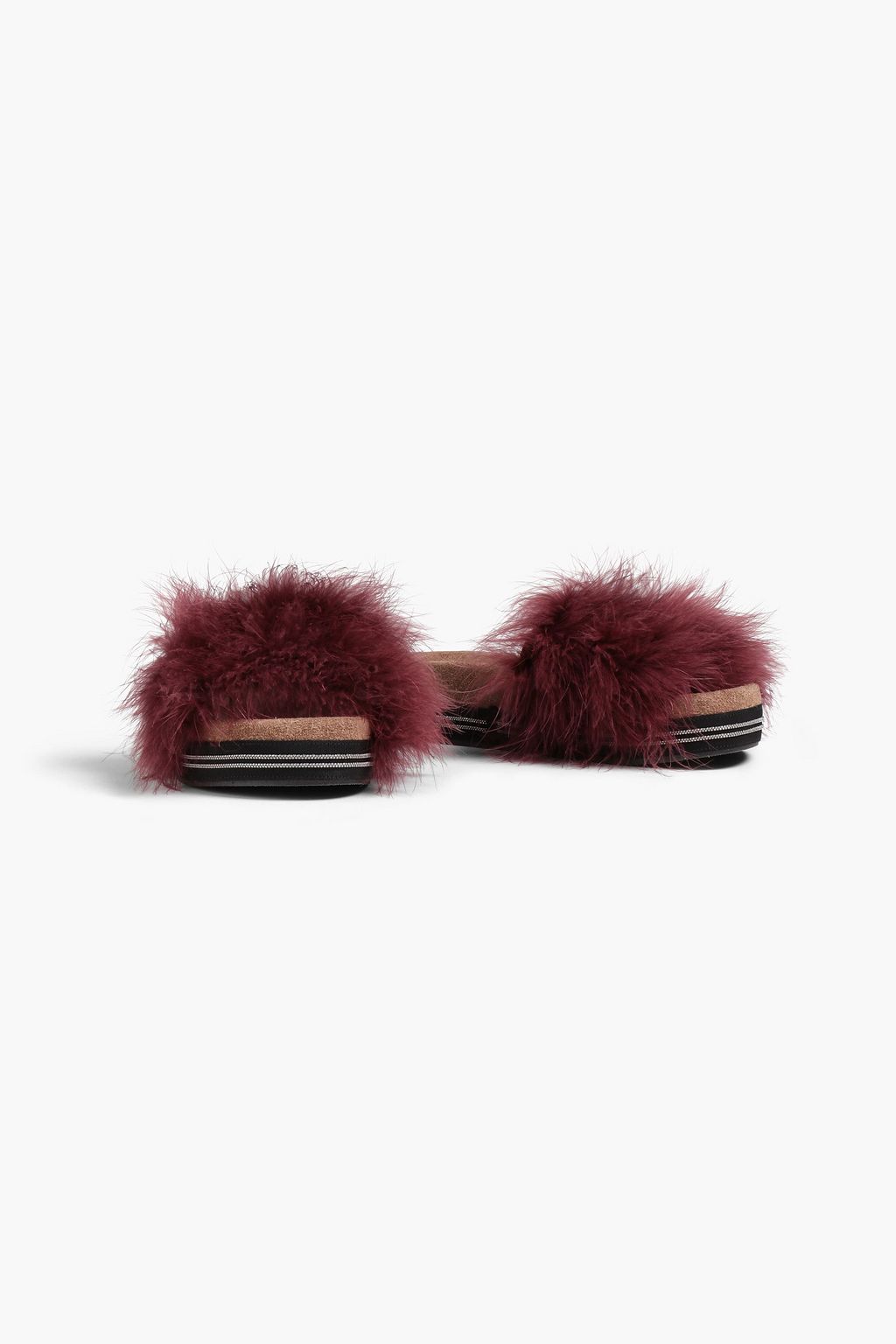 BRUNELLO CUCINELLI Pantoletten aus Veloursleder mit Federn