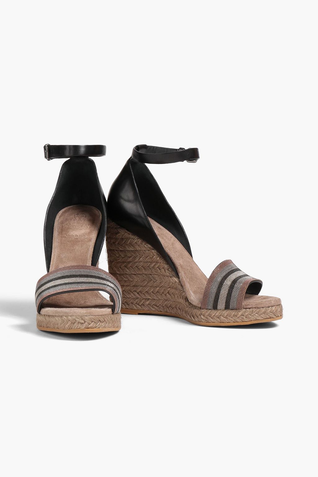 BRUNELLO CUCINELLI Beadembellished leather wedge espadrille sandals THE