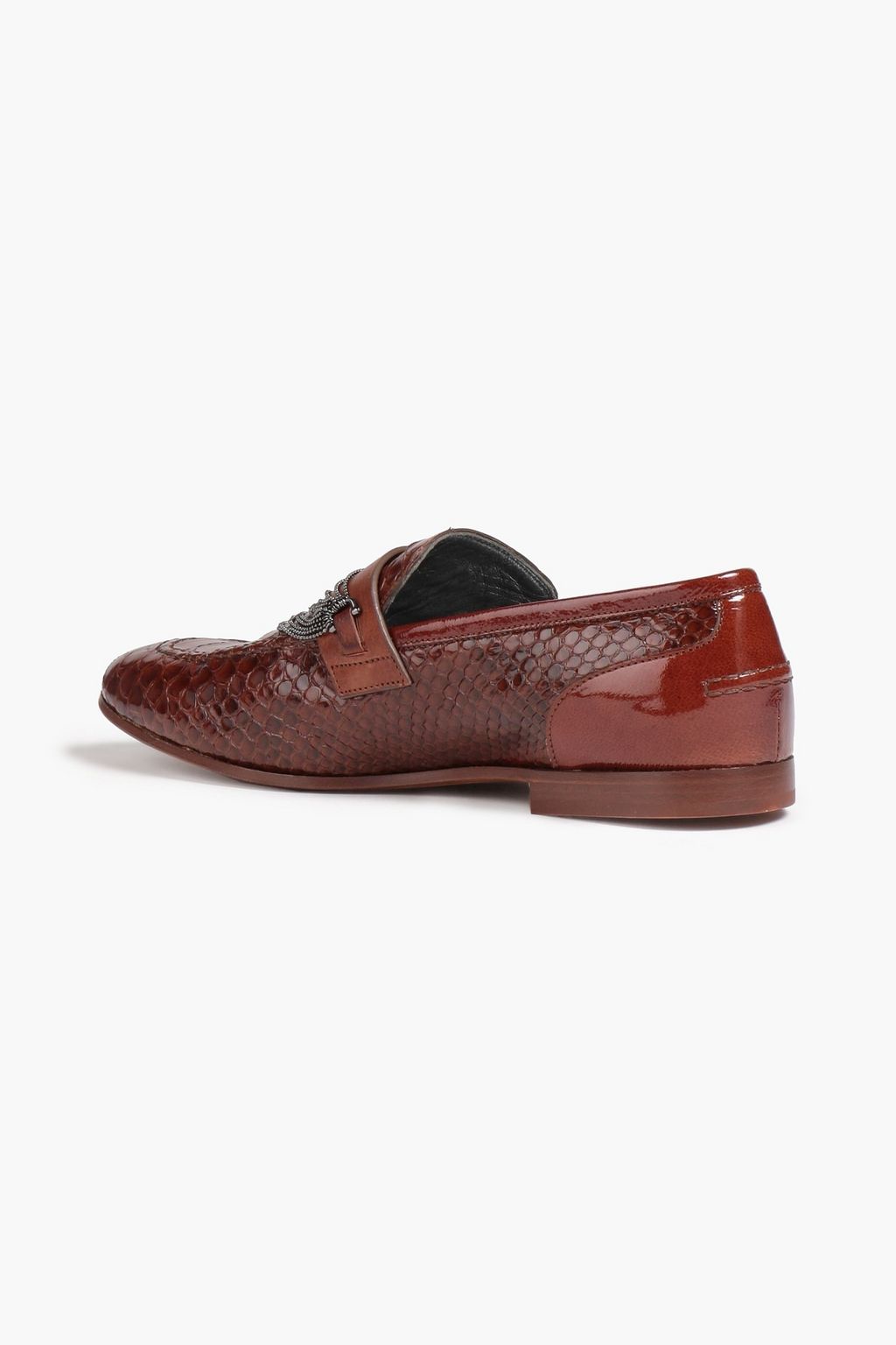 BRUNELLO CUCINELLI 장식 디테일 스네이크 이펙트 페이턴트 가죽 로퍼