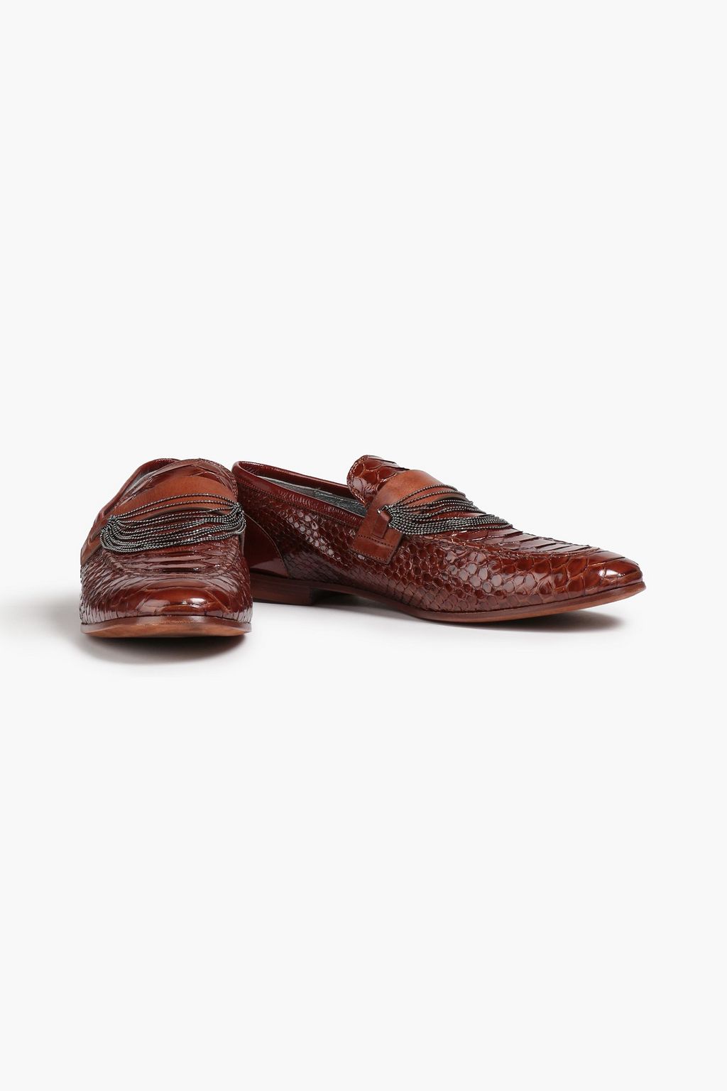 BRUNELLO CUCINELLI 장식 디테일 스네이크 이펙트 페이턴트 가죽 로퍼