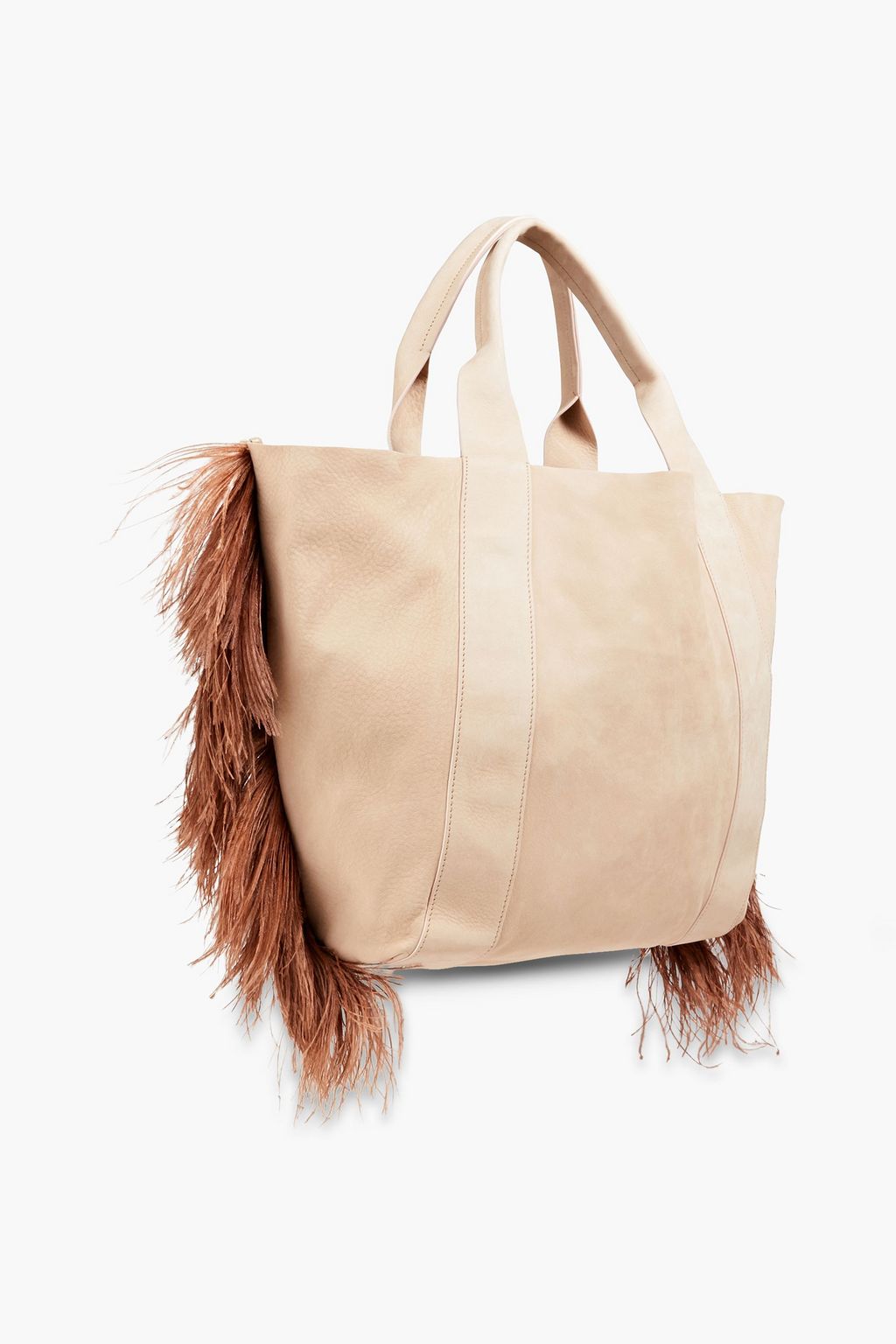 BRUNELLO CUCINELLI Feather-embellished pebbled-leather tote
