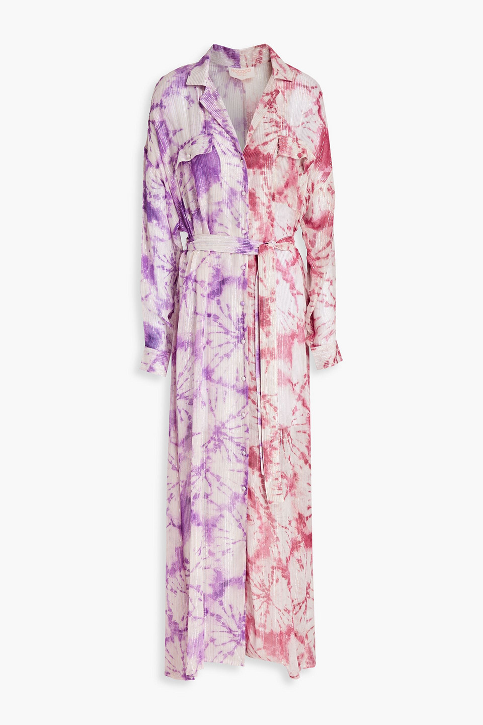 rococo sand - tie-dyed metallic georgette maxi dress - purple - m