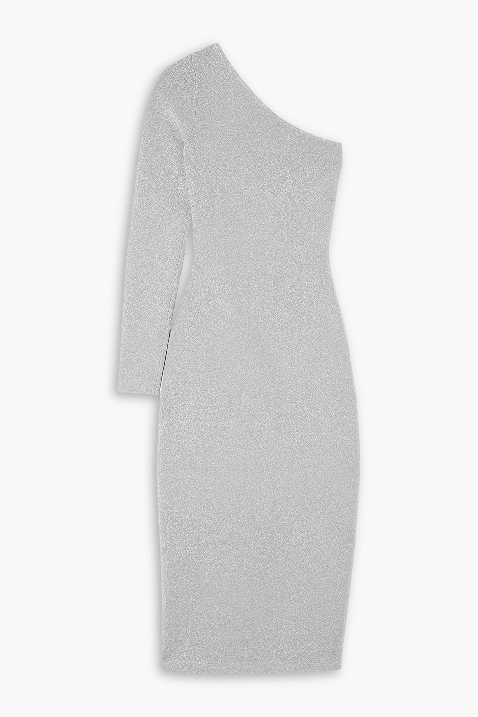 Victoria Beckham Vb Body One-shoulder Metallic Lurex Midi Dress In Light Gray