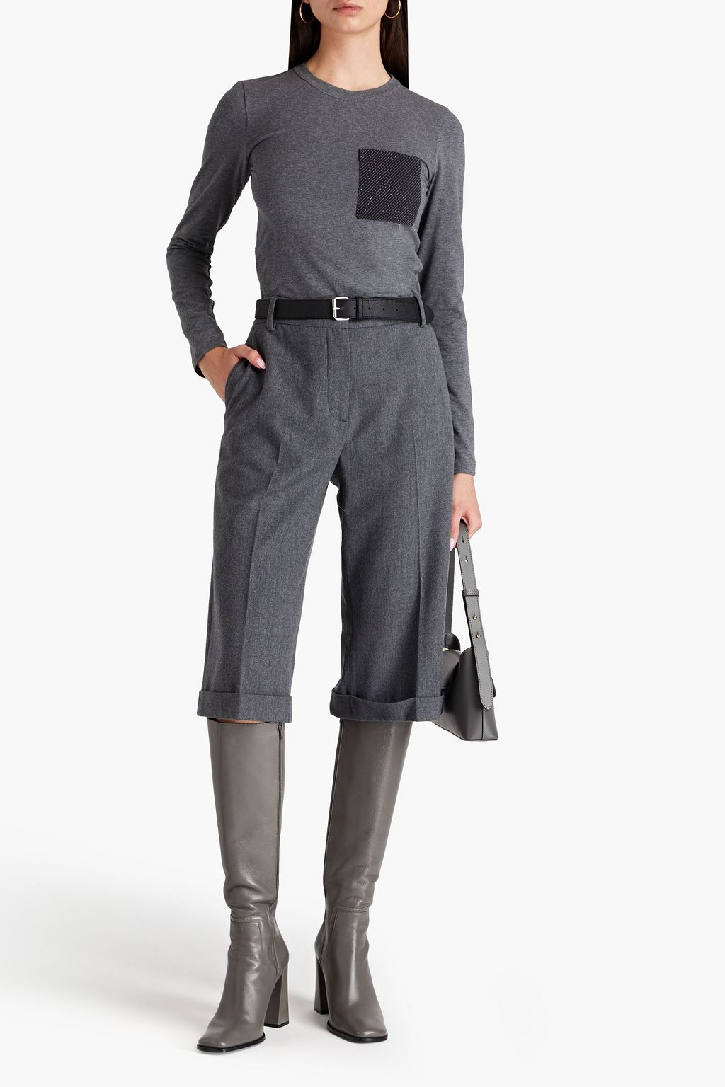 BRUNELLO CUCINELLI Bead-embellished stretch-cotton jersey top
