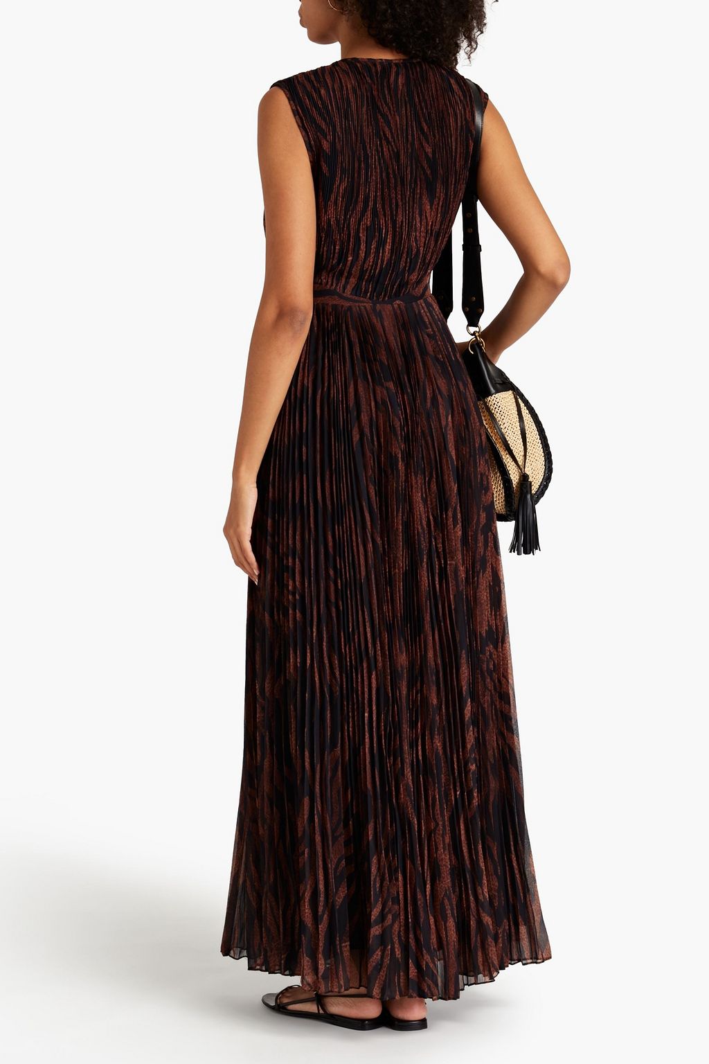 ROCOCO SAND Pleated tiger-print crepon maxi dress