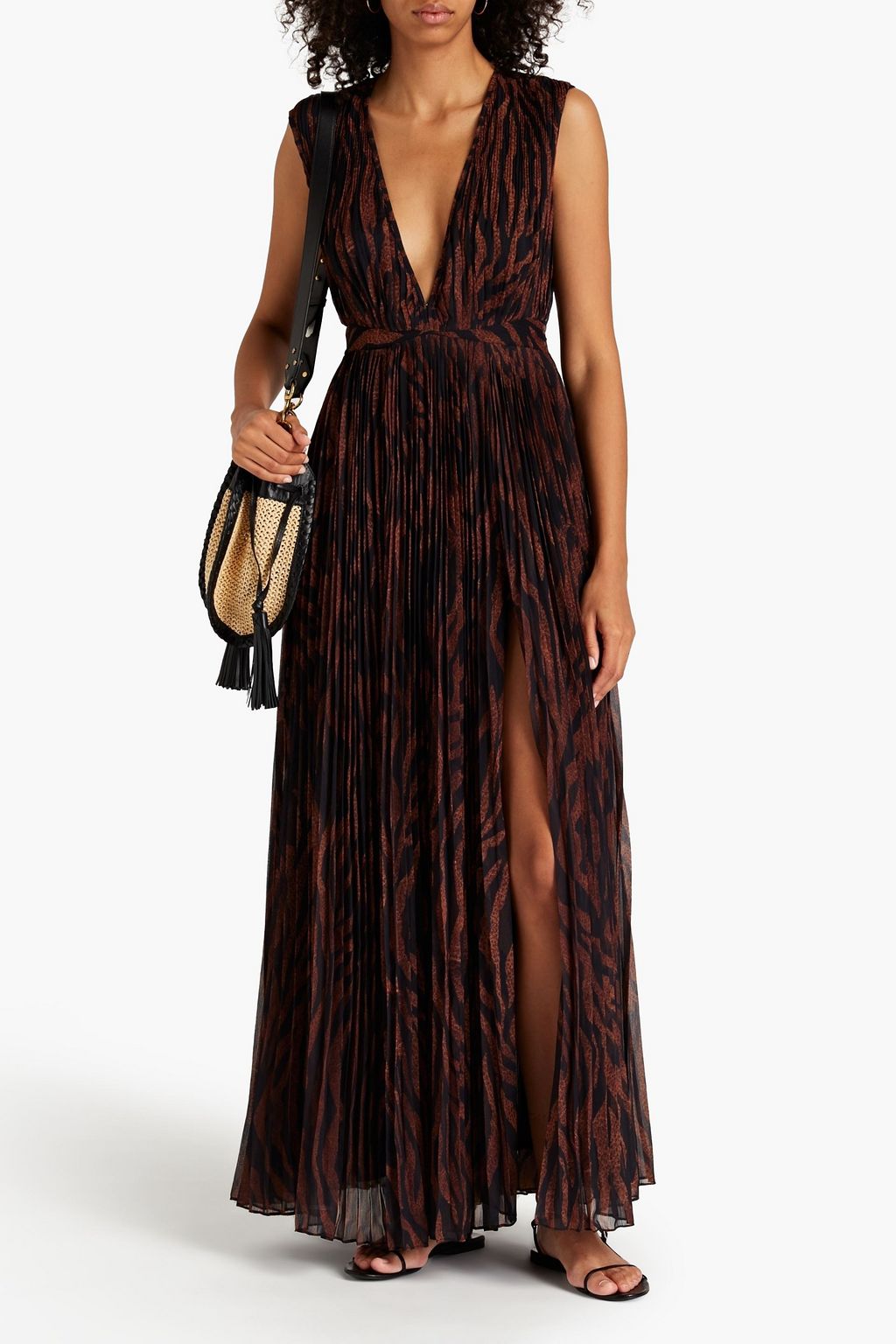 ROCOCO SAND Pleated tiger-print crepon maxi dress